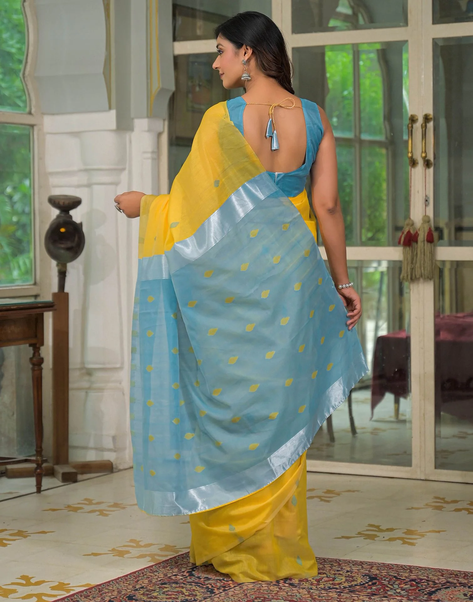 Yellow Linen Woven Saree - Image 7