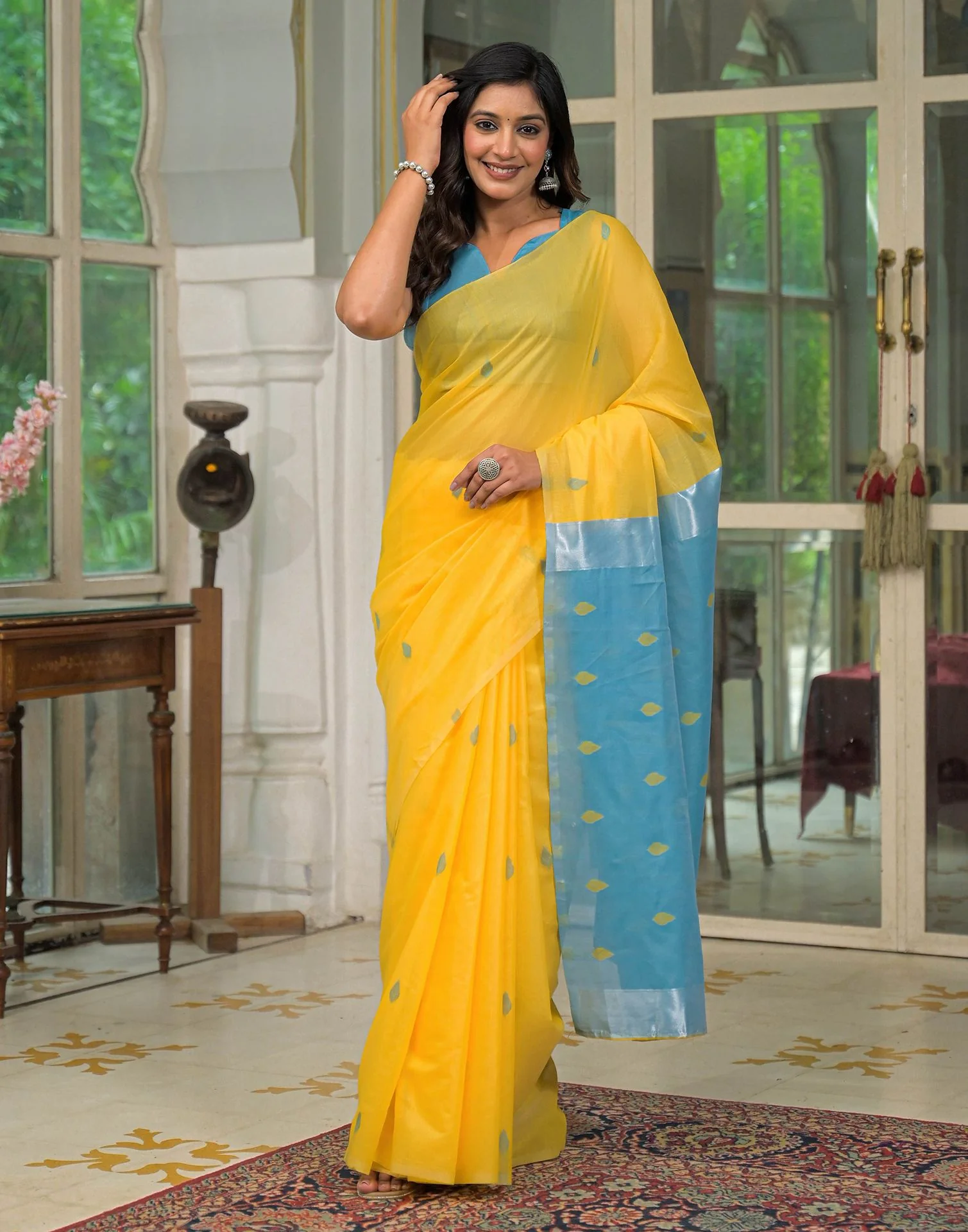 Yellow Linen Woven Saree - Image 8