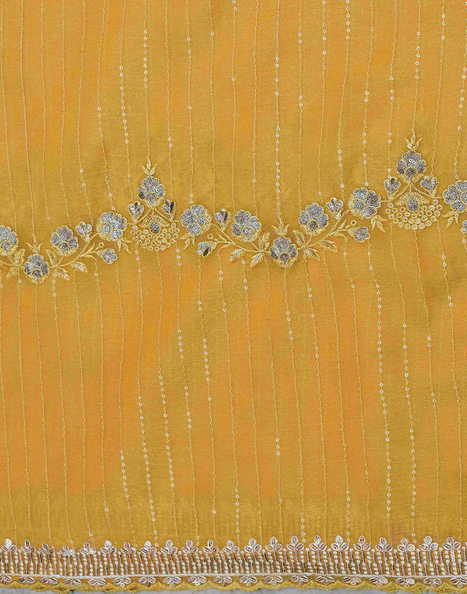 Yellow Organza Sequence Embroidery Saree - Image 6