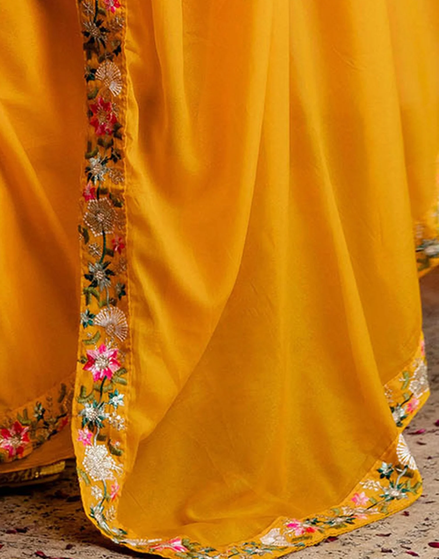 Yellow Shimmer Embroidery lace Saree - Image 10