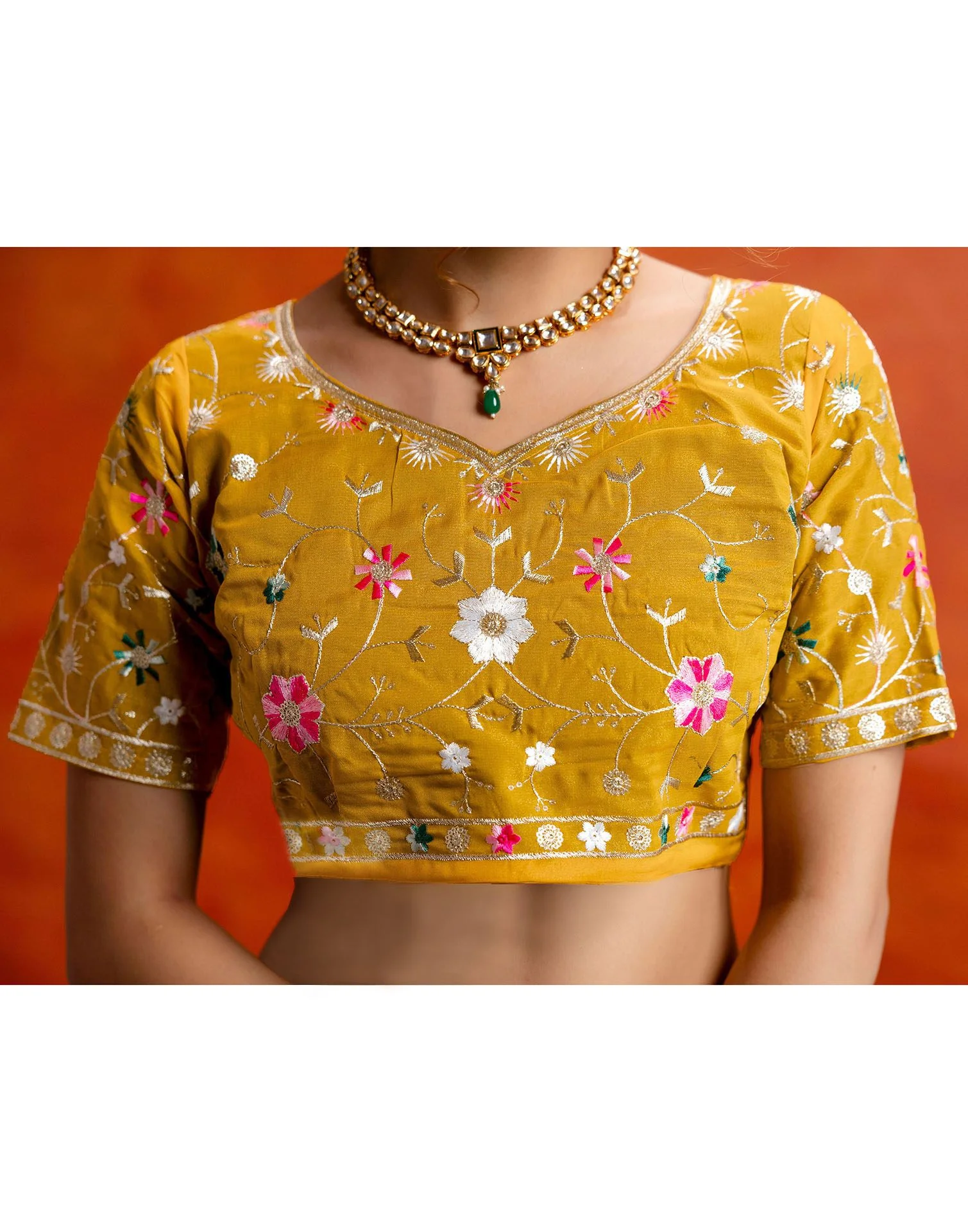 Yellow Shimmer Embroidery lace Saree - Image 11