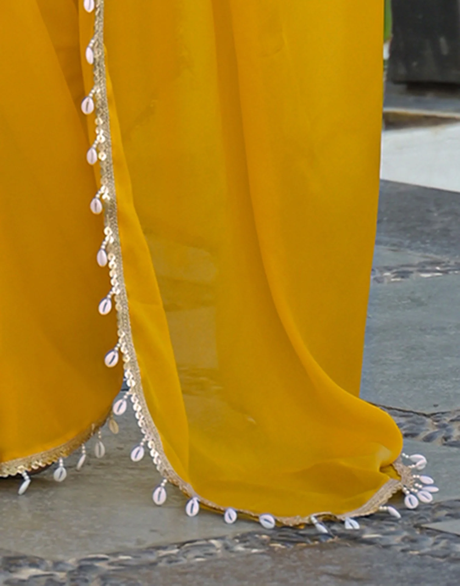 Yellow Shimmer Lace Saree - Image 10
