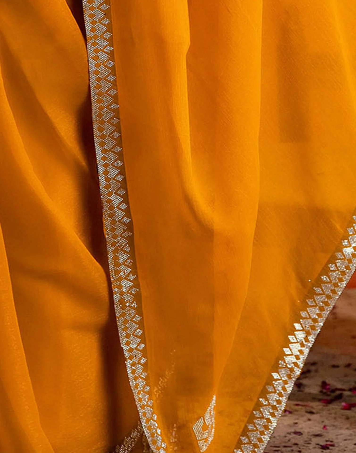 Yellow Shimmer Stone Work Swarovski Saree - Image 11