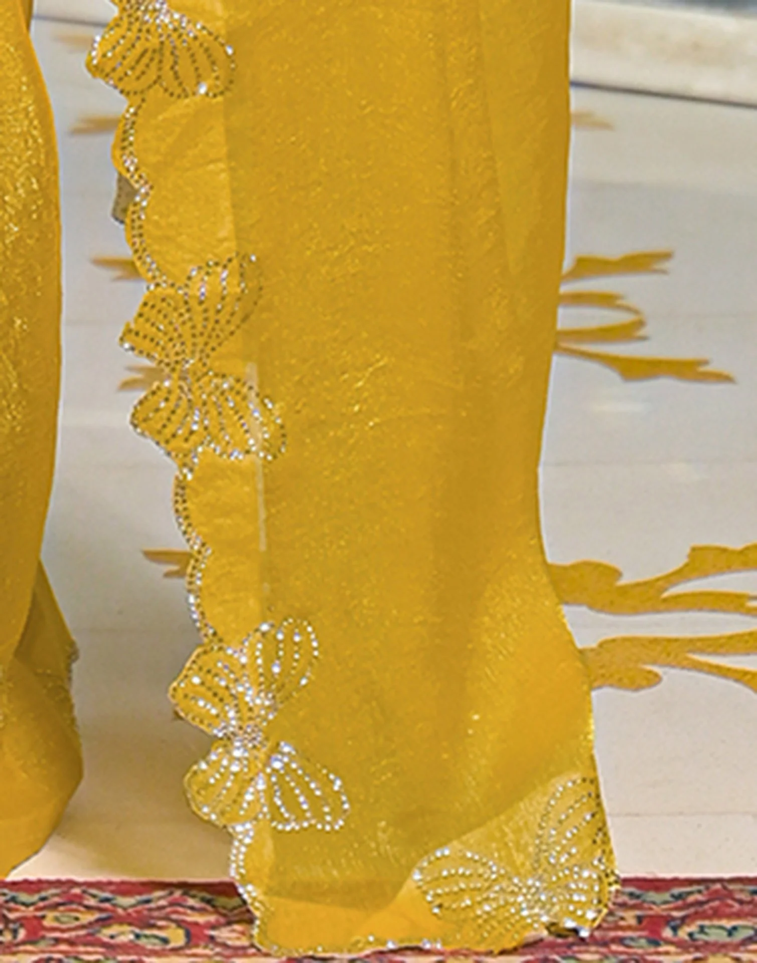 Yellow Shimmer Stone Work Swarovski Saree - Image 8
