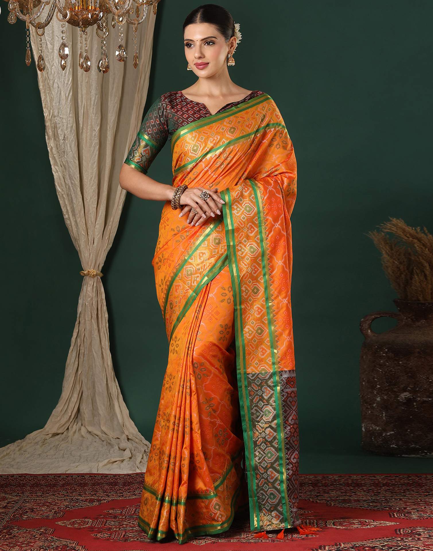 Orange Silk Patola Woven Saree