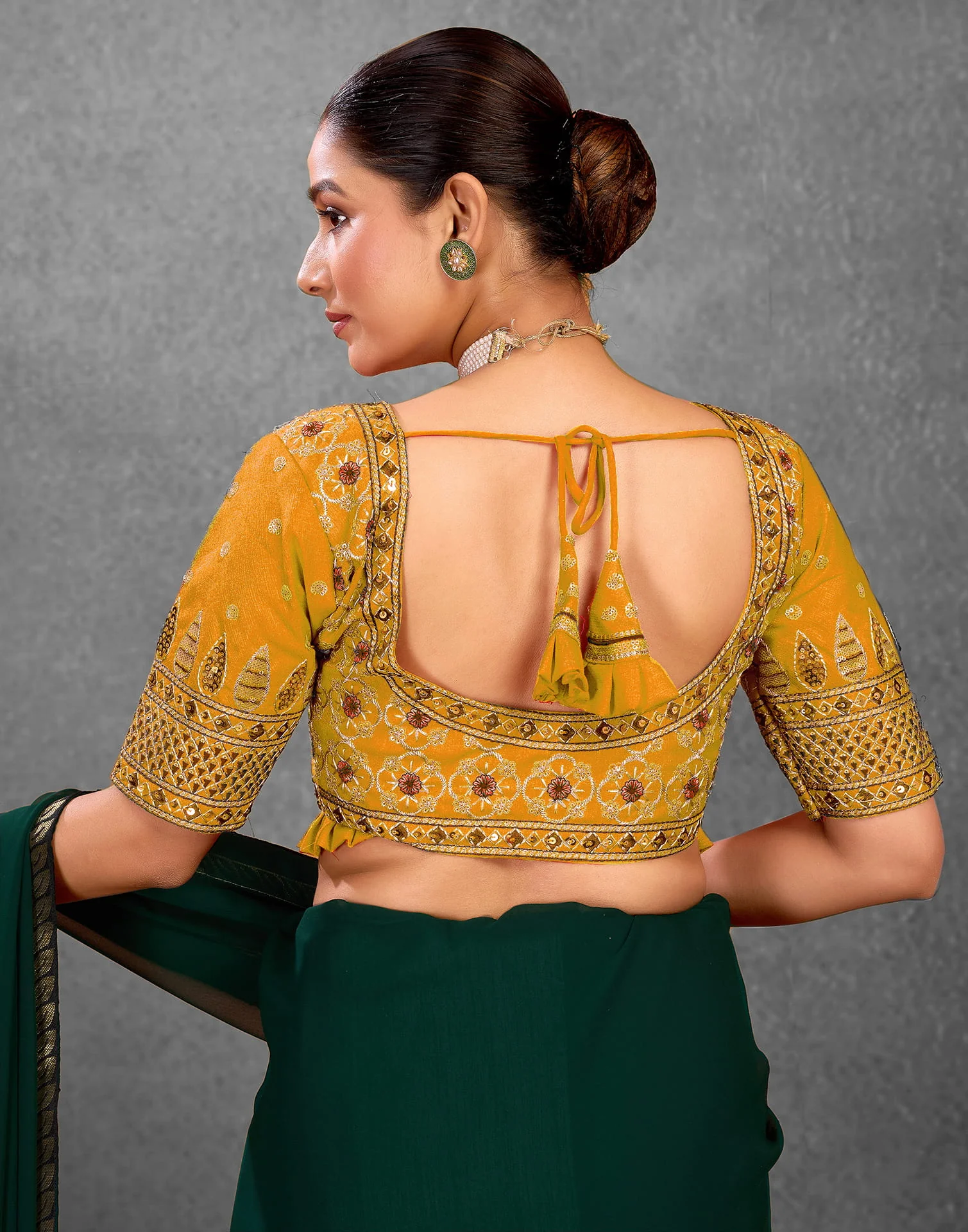 Yellow Silk Sequence Embroidery Blouse - Image 7