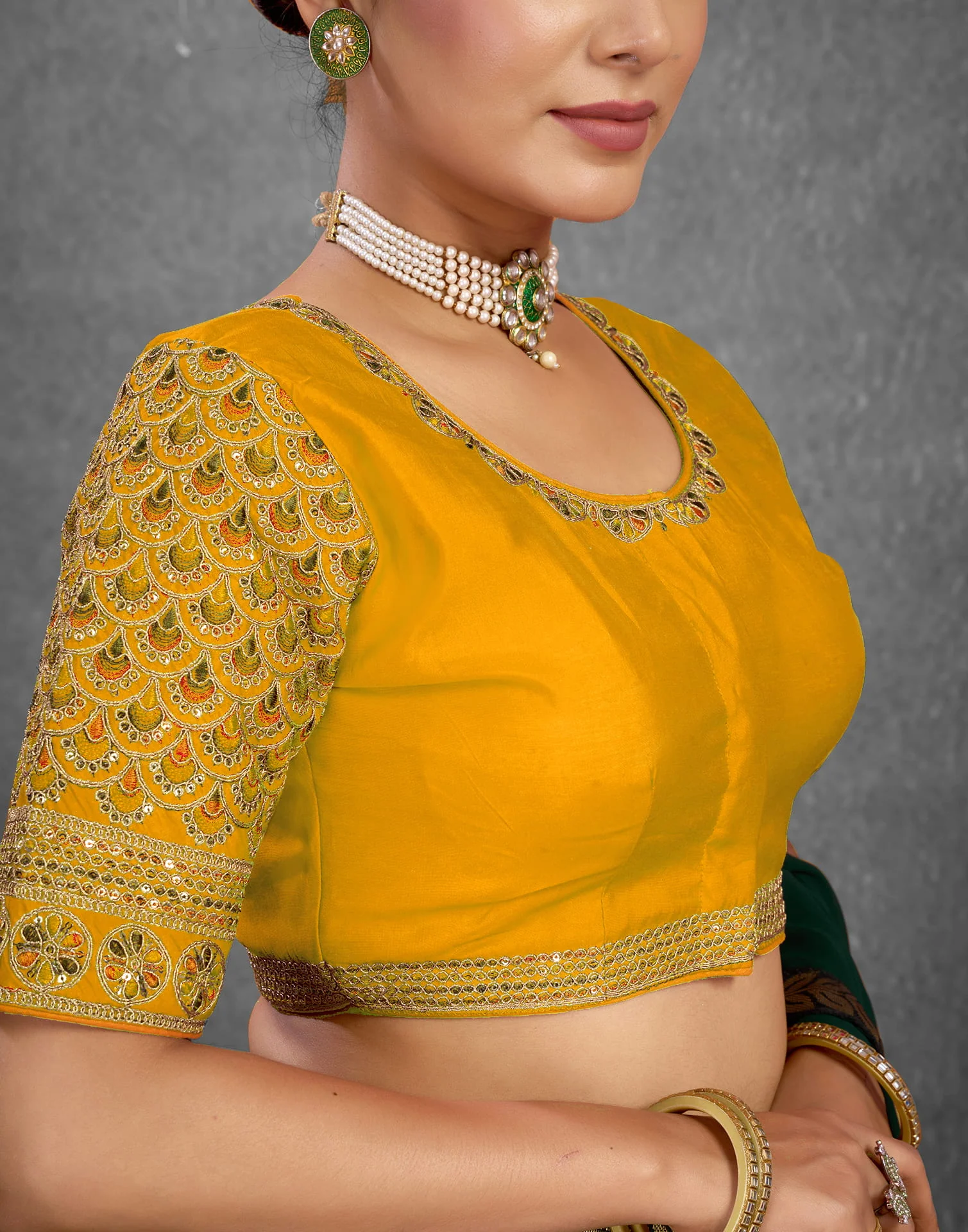 Yellow Silk Sequence Embroidery Blouse - Image 6