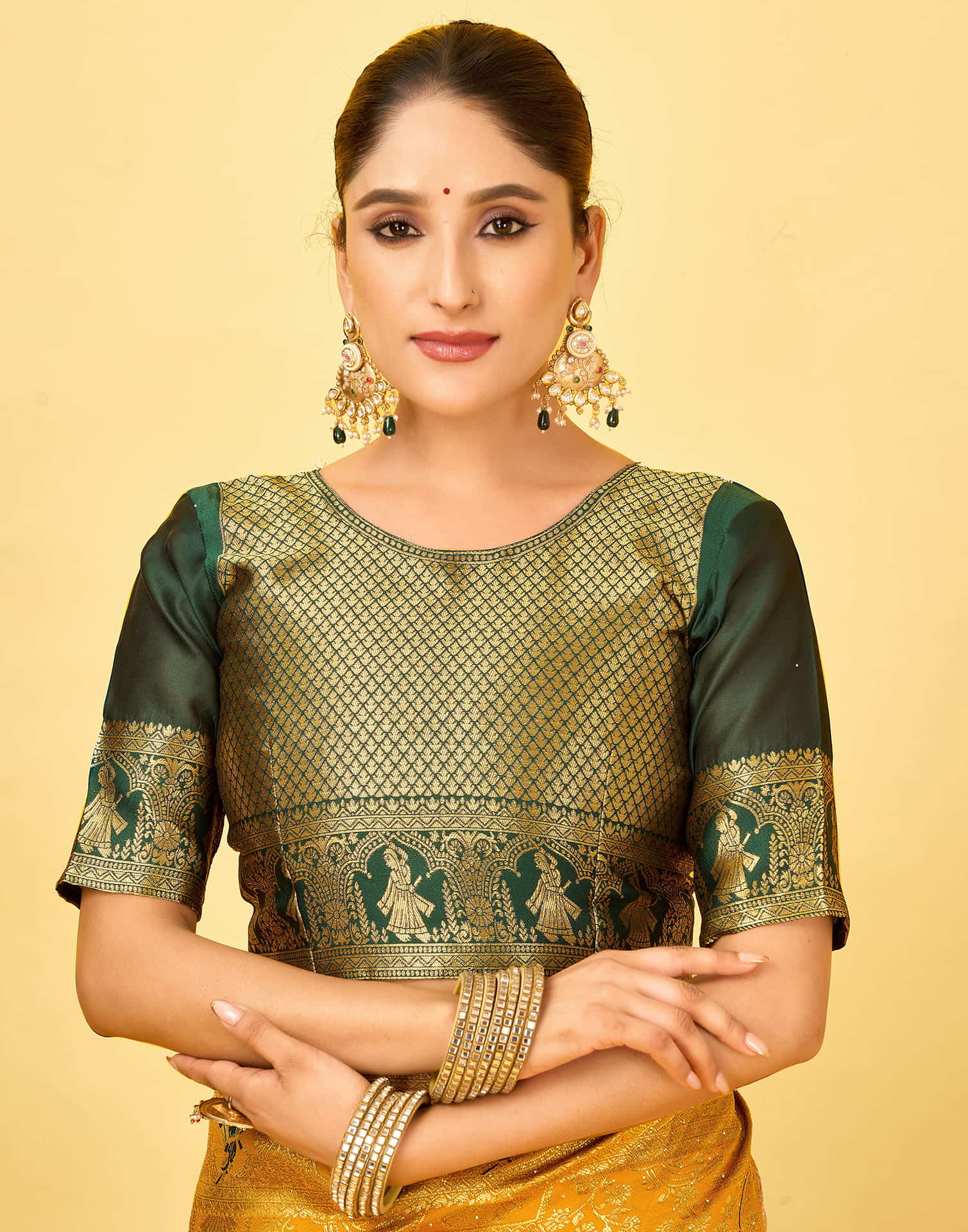 Yellow Silk Woven Baluchari Saree - Image 9