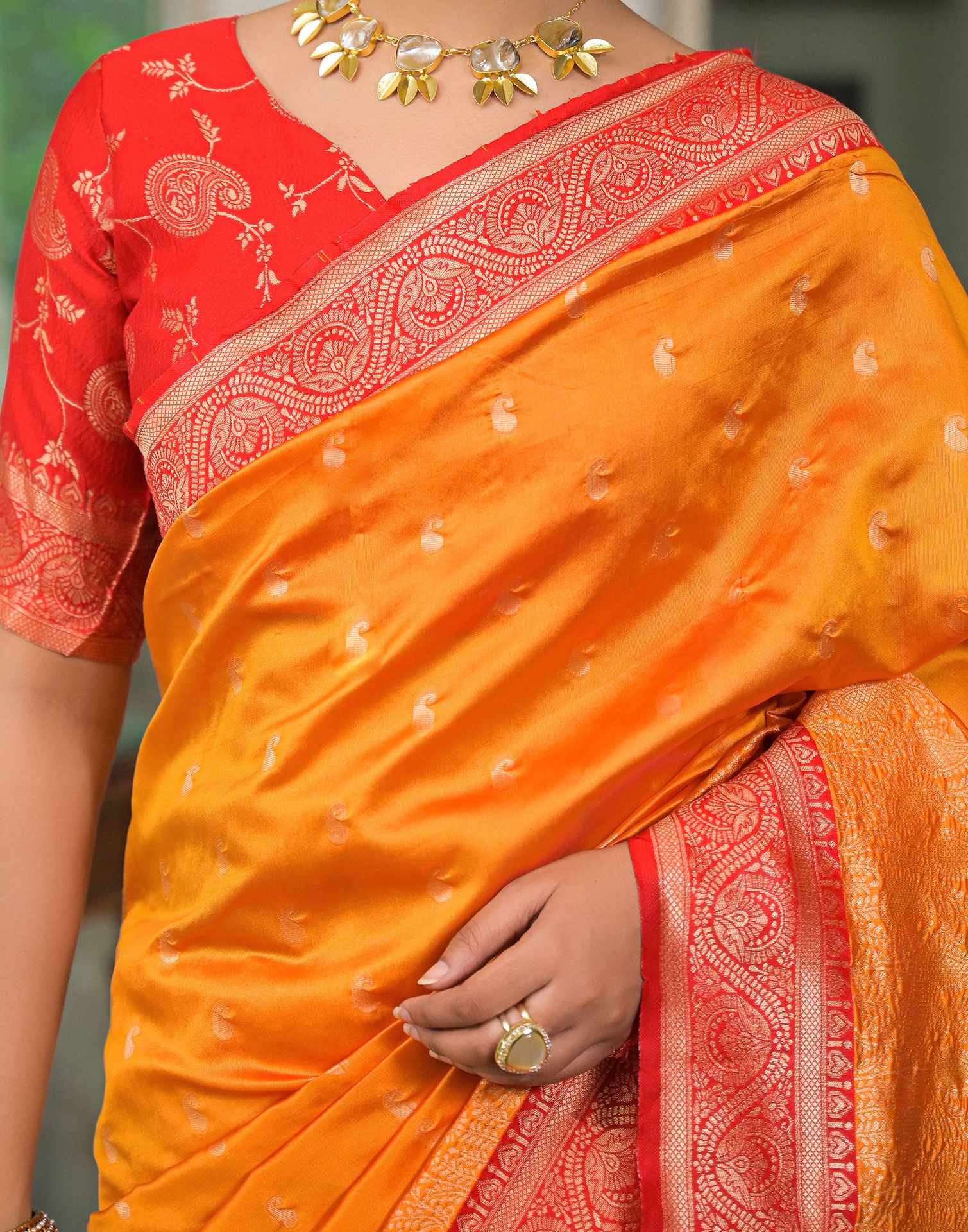 Yellow Silk Woven Banarasi Saree - Image 10