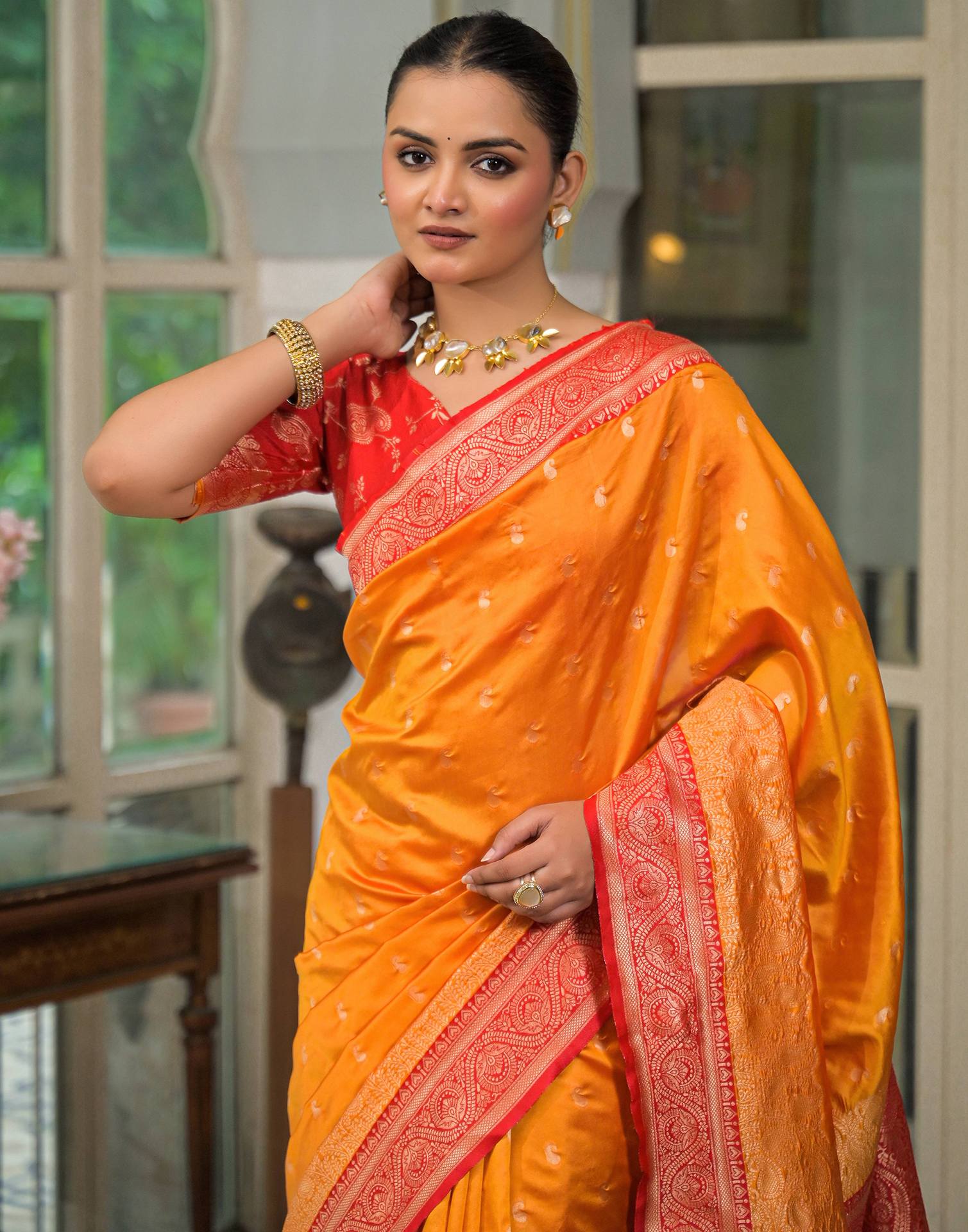 Yellow Silk Woven Banarasi Saree - Image 2