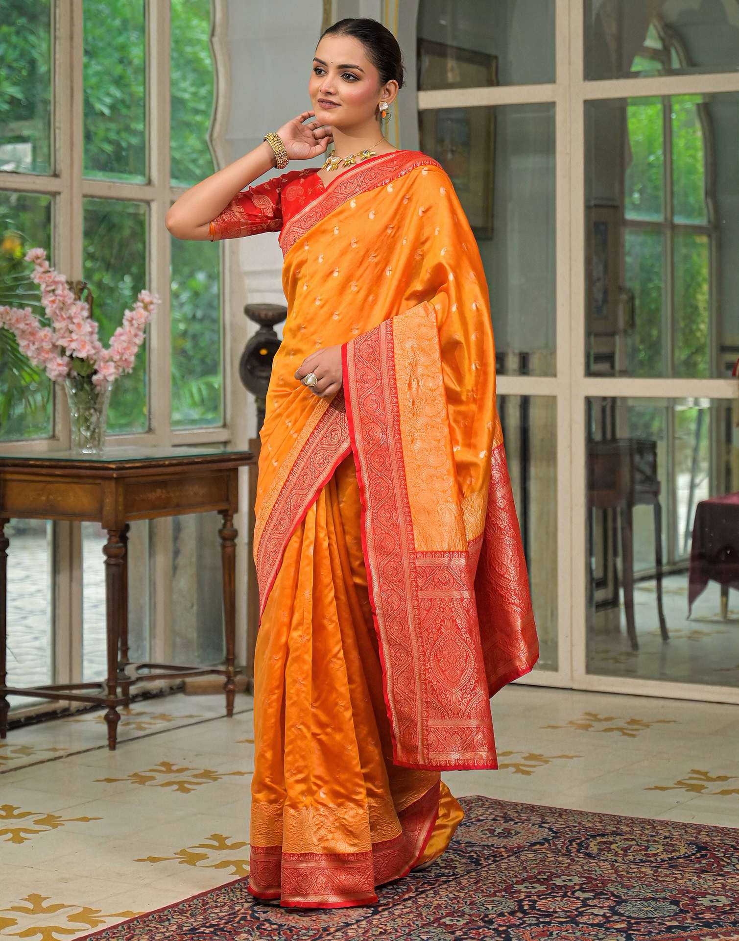 Yellow Silk Woven Banarasi Saree - Image 5