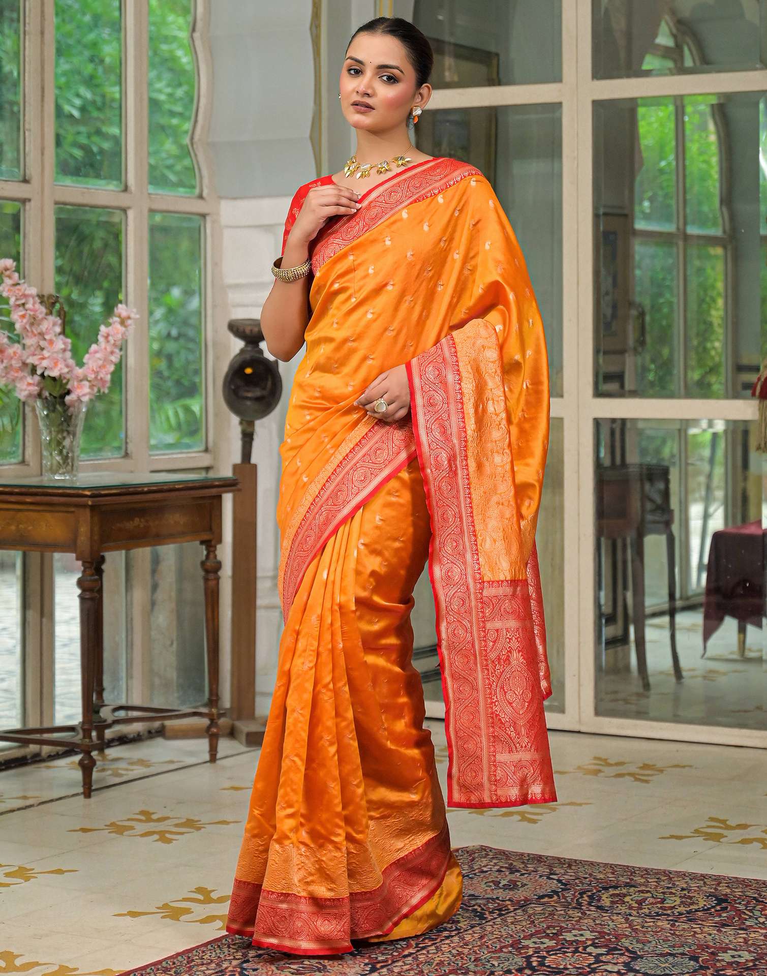 Yellow Silk Woven Banarasi Saree - Image 6