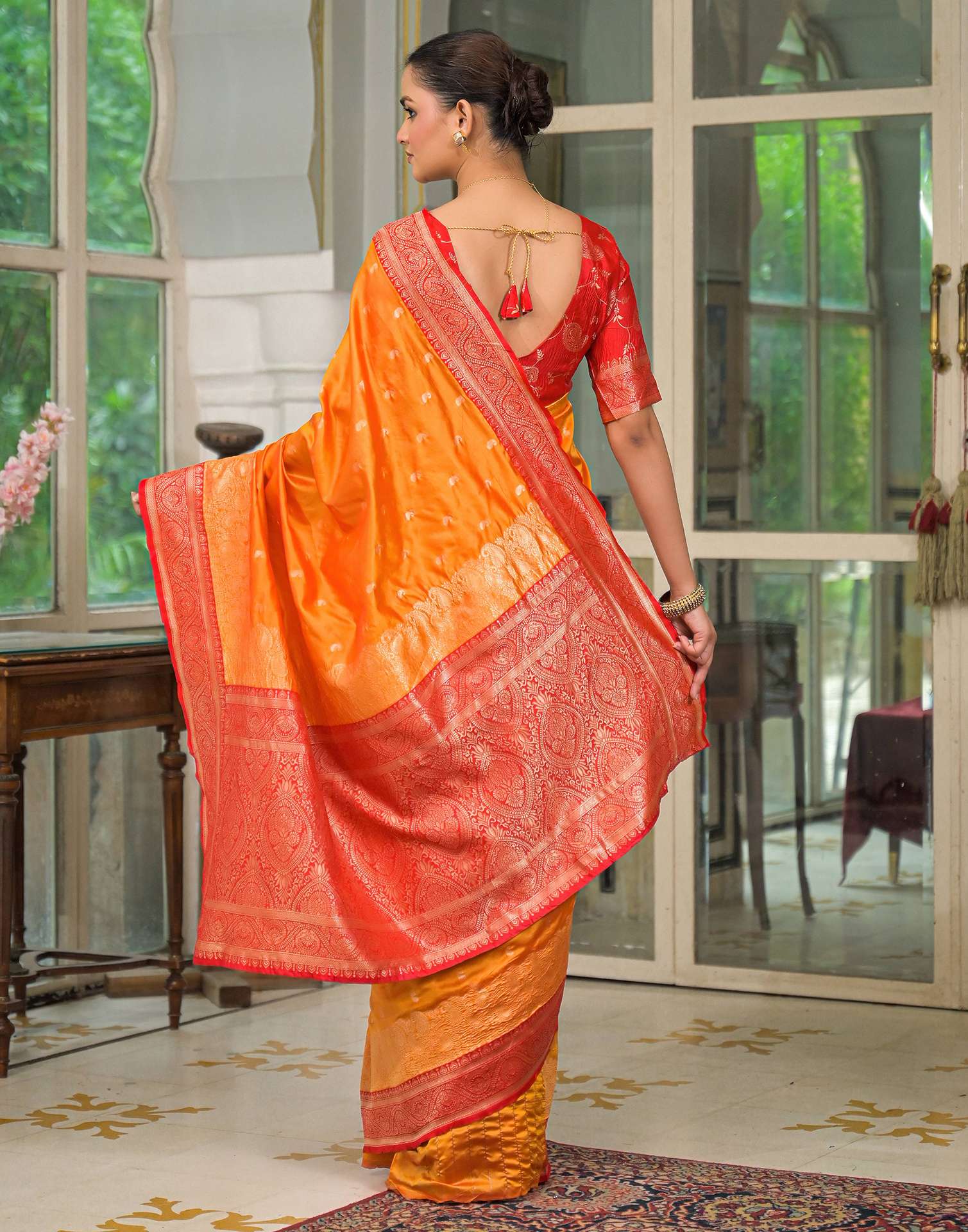 Yellow Silk Woven Banarasi Saree - Image 7