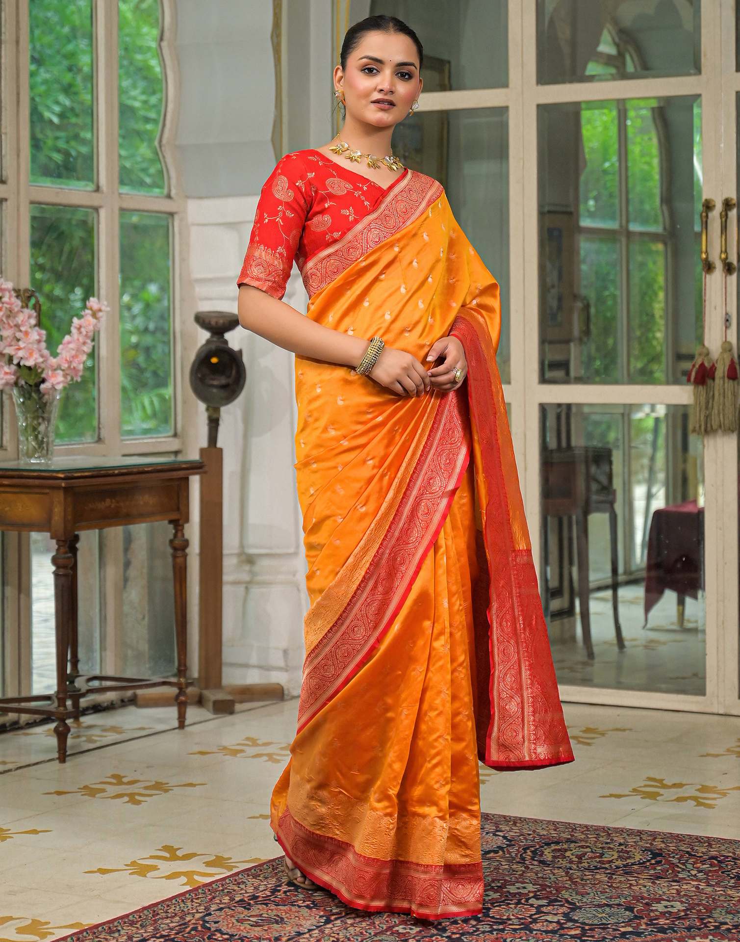 Yellow Silk Woven Banarasi Saree - Image 8
