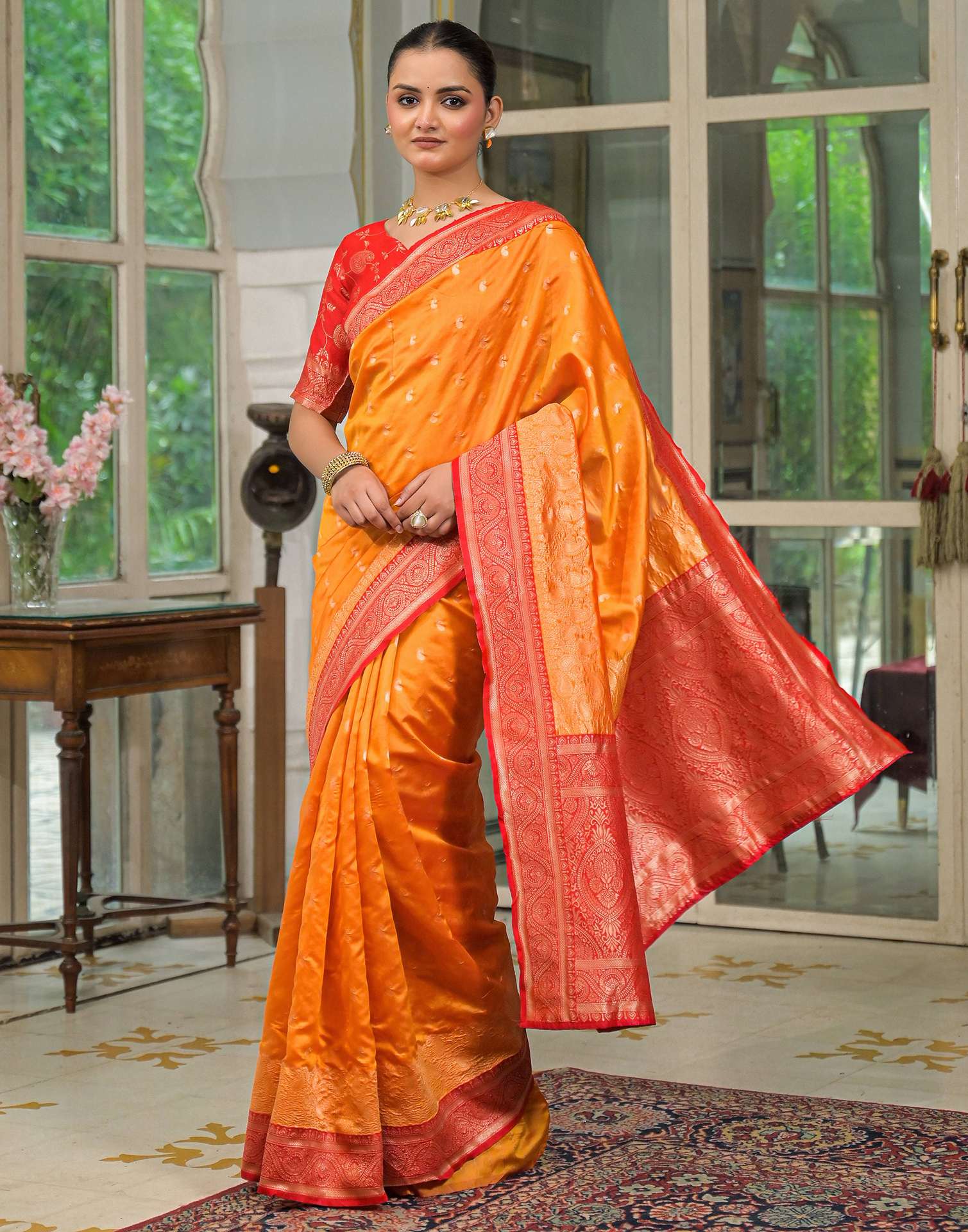 Yellow Silk Woven Banarasi Saree - Image 9