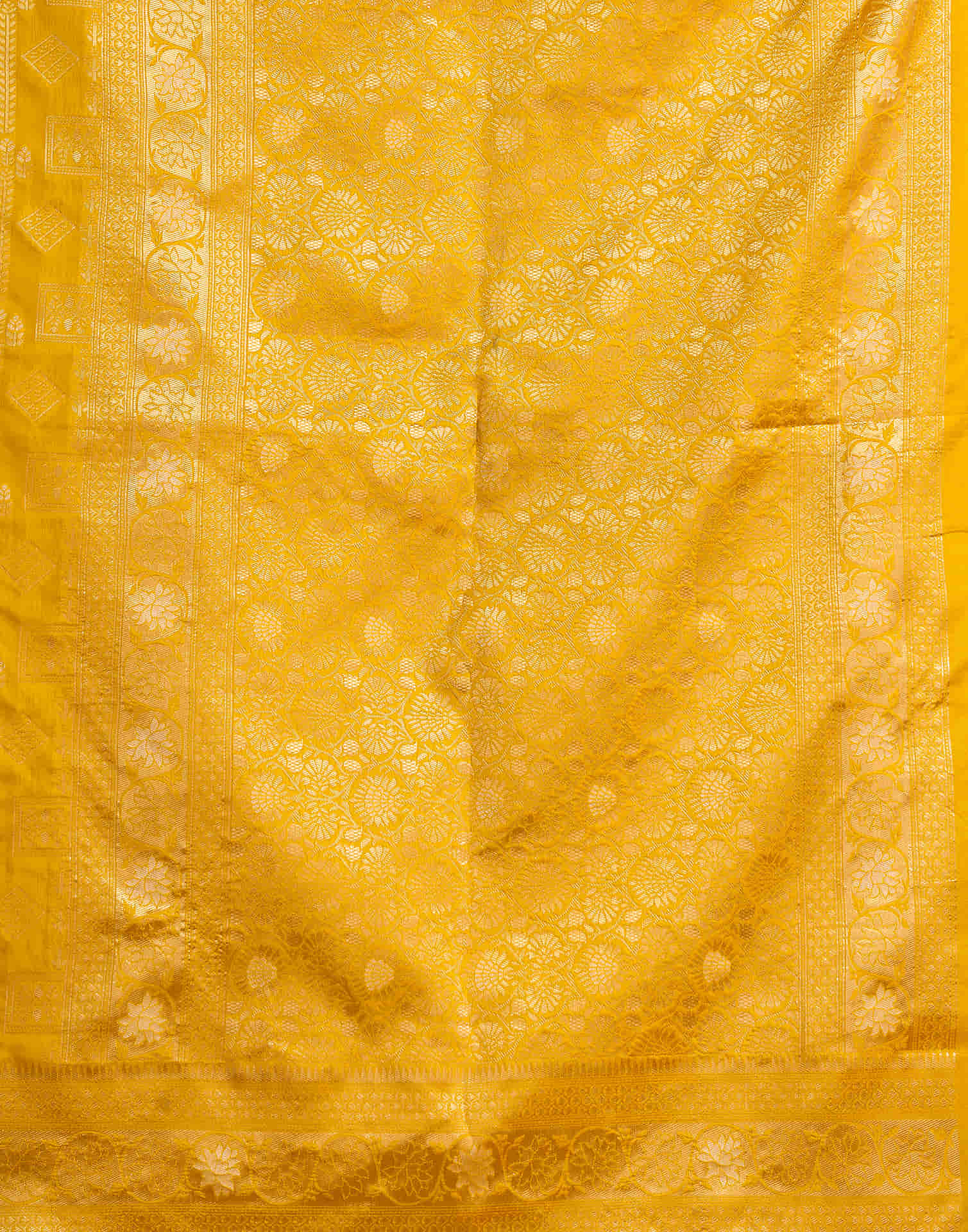 Yellow Silk Woven Banarasi Saree - Image 8