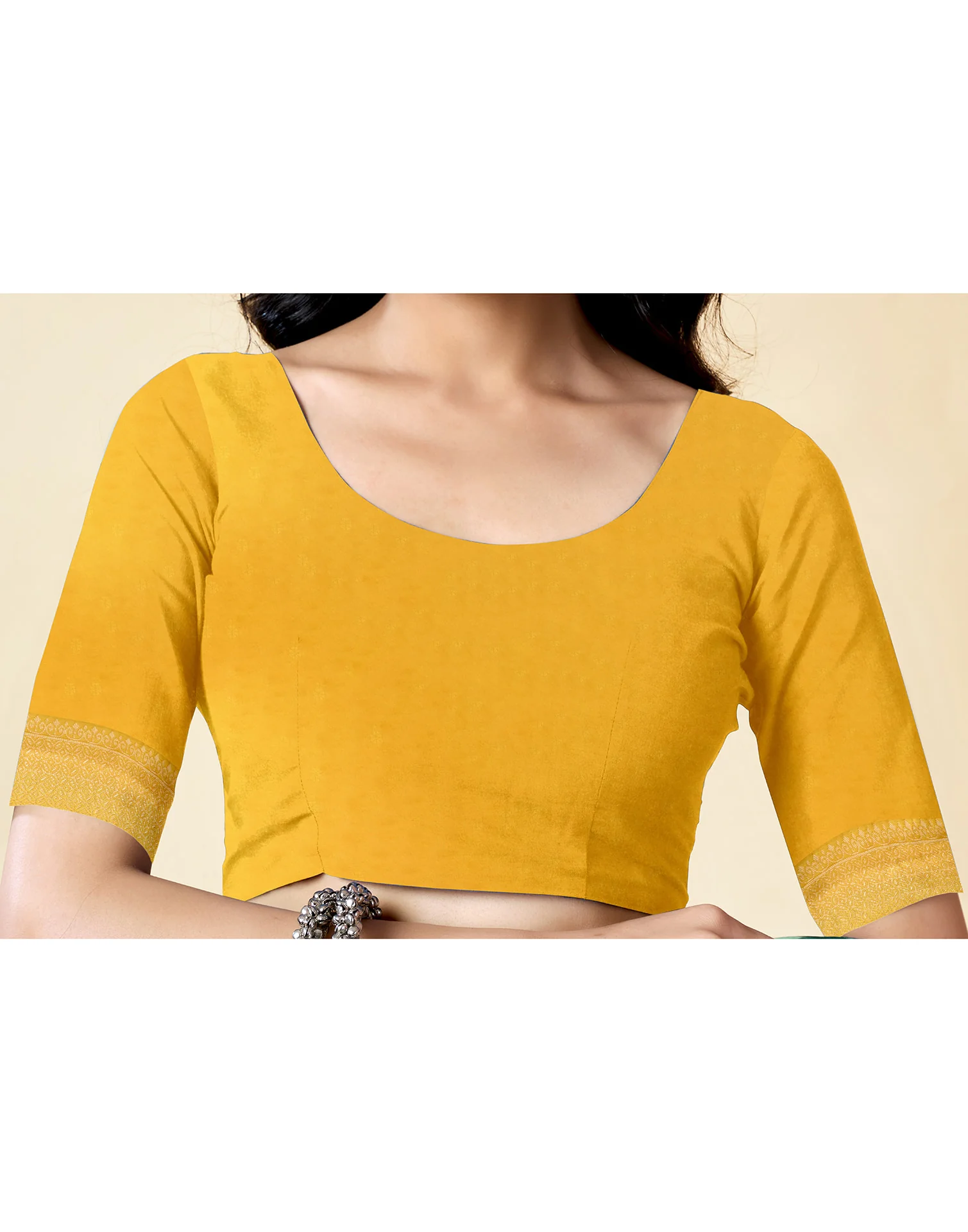 Yellow Silk Woven Banarasi Saree - Image 7