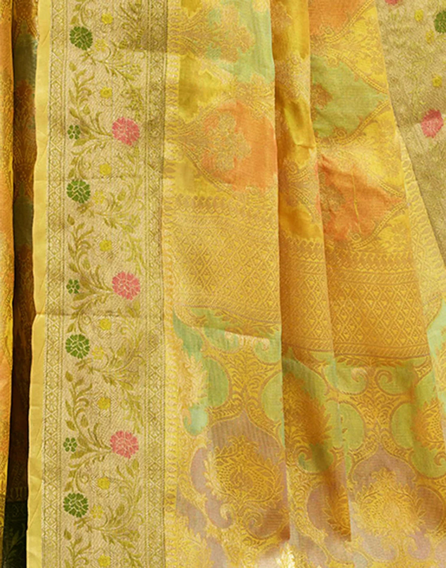 Yellow Silk Woven Banarasi Saree - Image 10