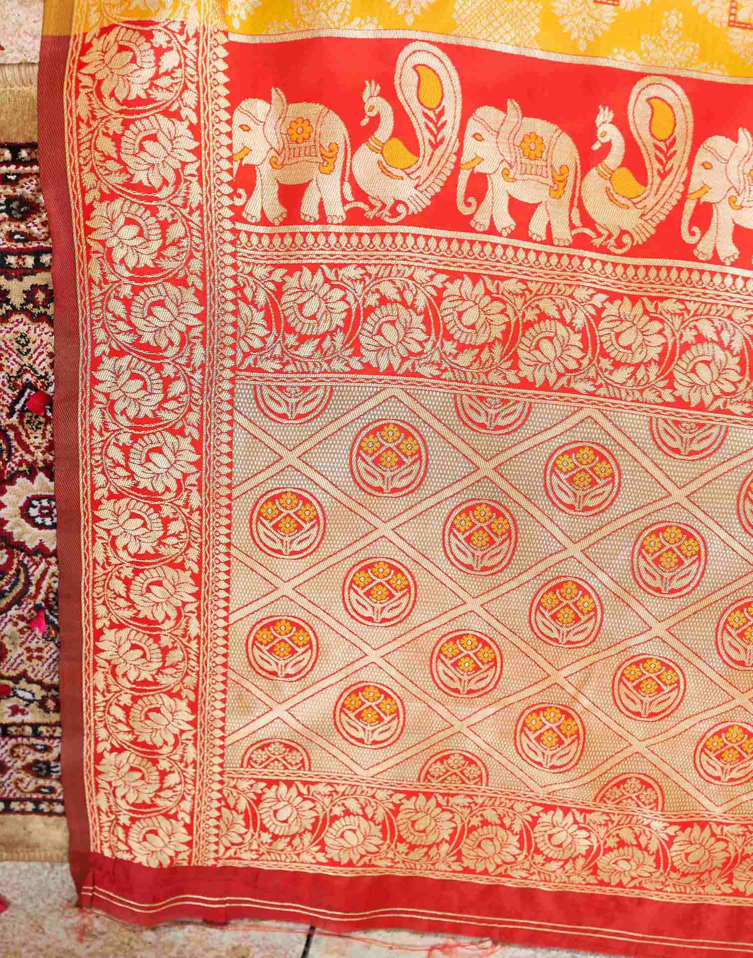 Yellow Silk Woven Banarasi Saree - Image 8