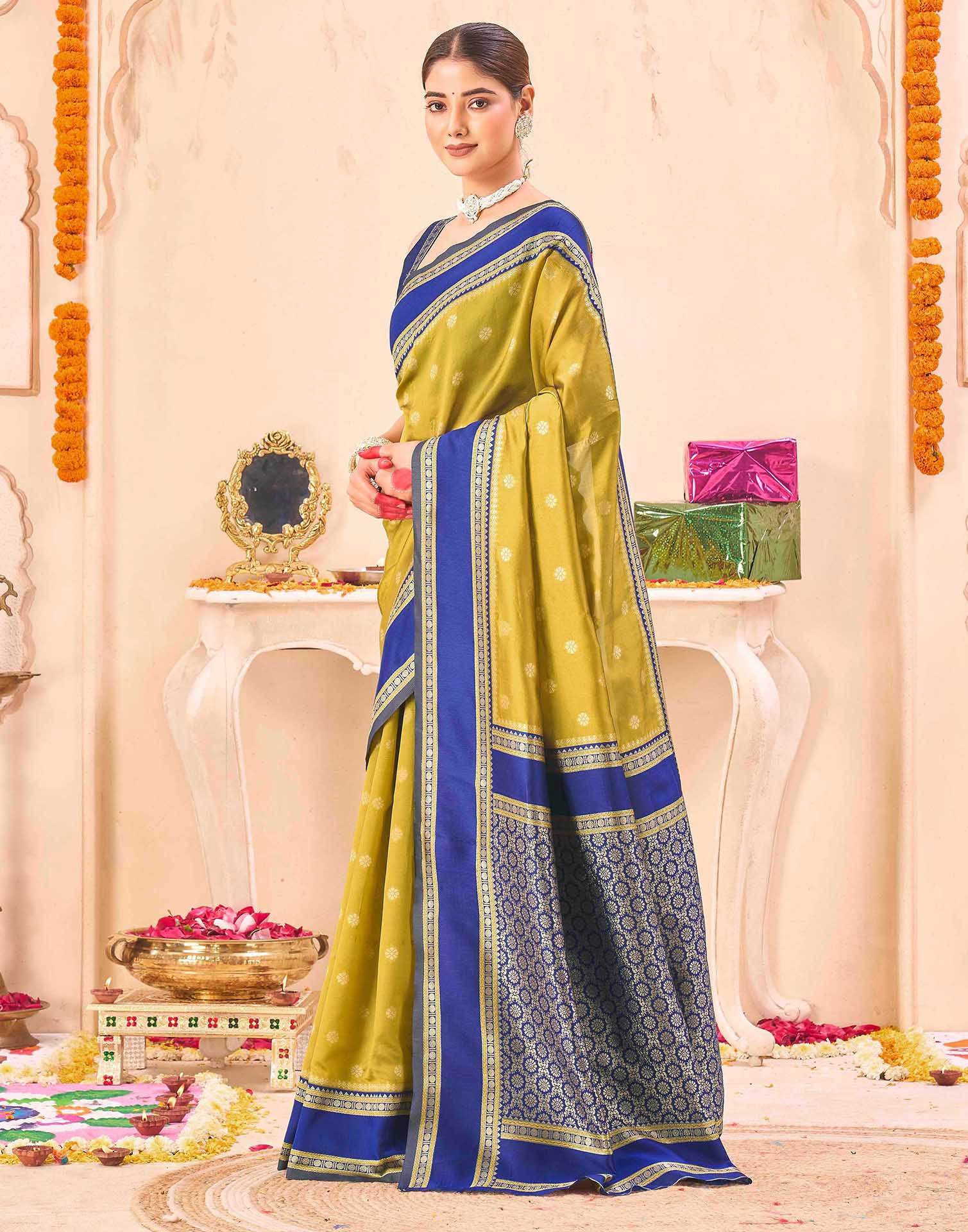 Yellow Silk Woven Banarasi Saree - Image 3
