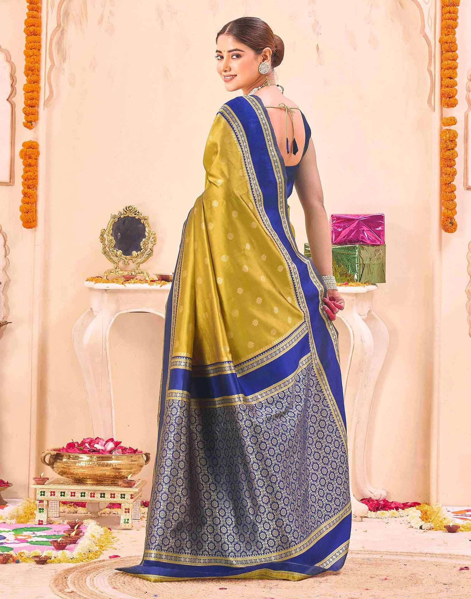 Yellow Silk Woven Banarasi Saree - Image 5