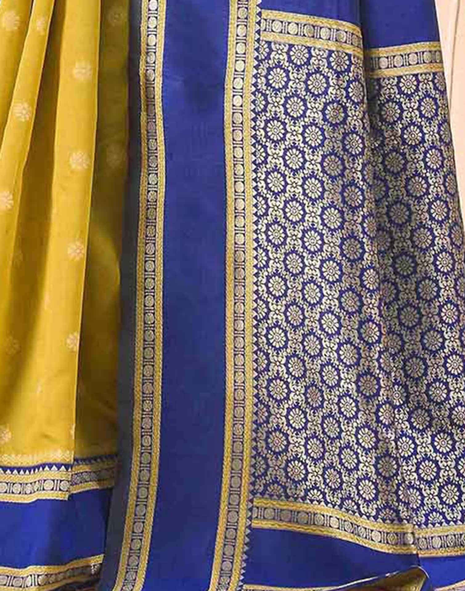 Yellow Silk Woven Banarasi Saree - Image 6