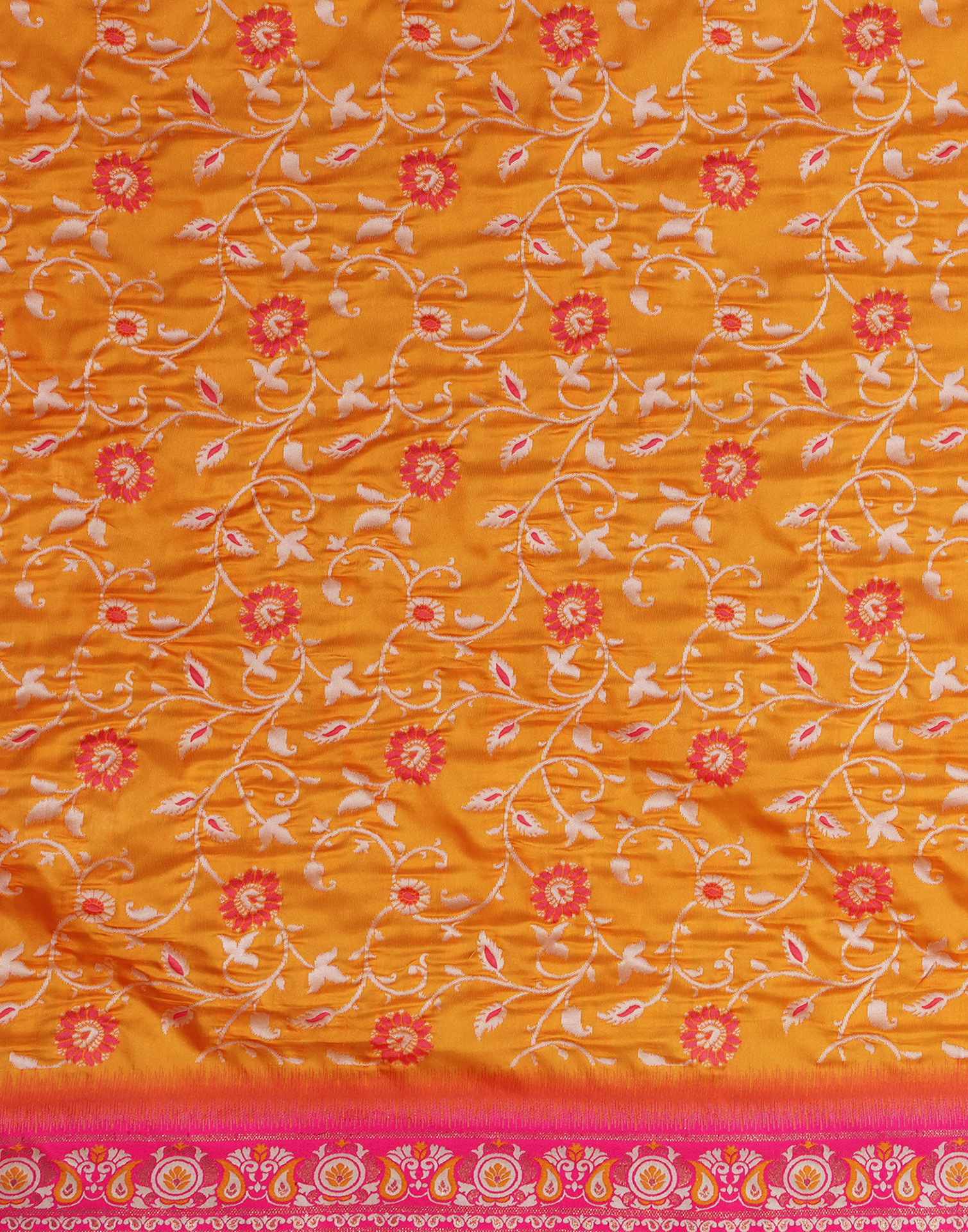 Yellow Silk Woven Banarasi Saree - Image 8