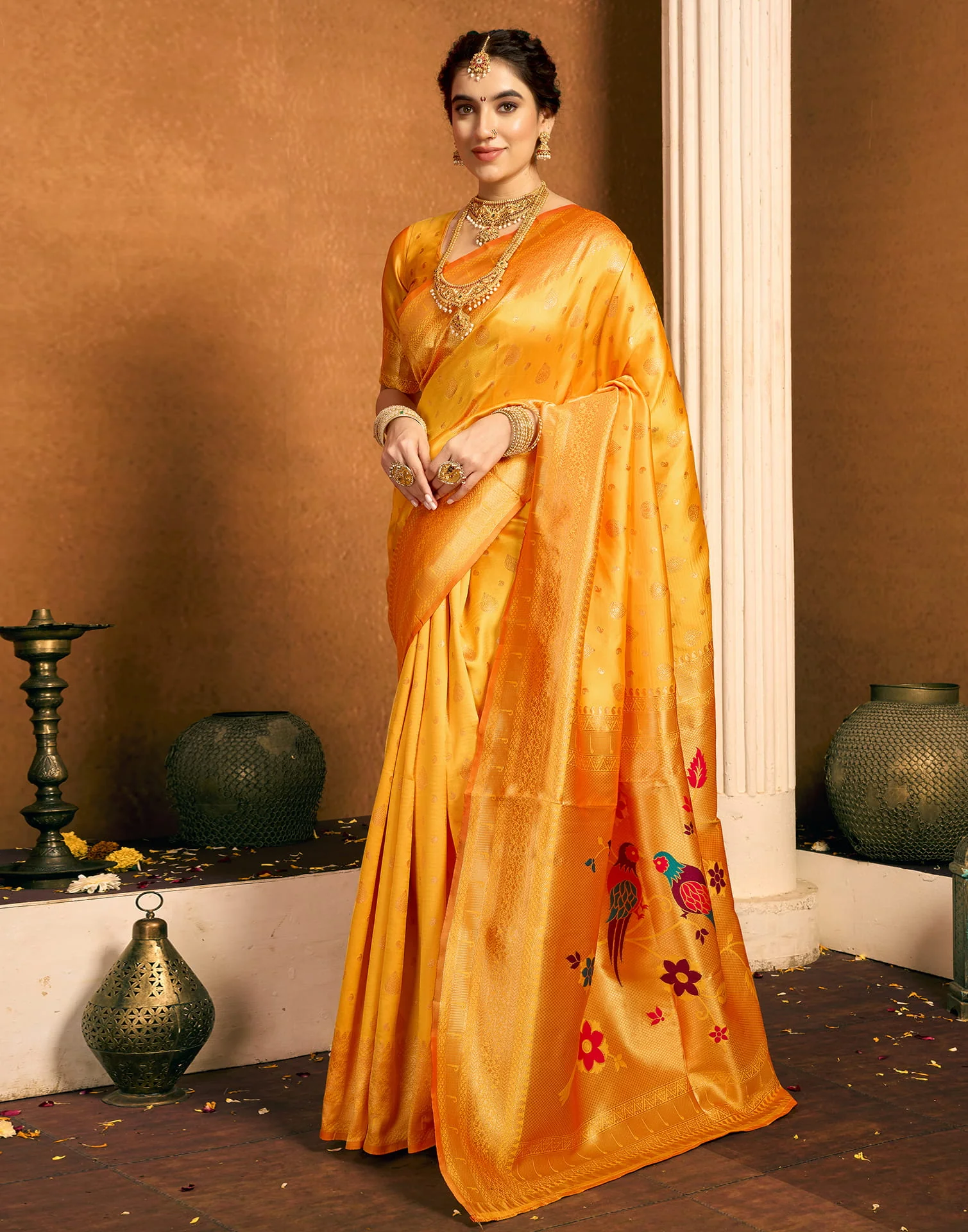Yellow Silk Woven Paithani Saree - Image 6
