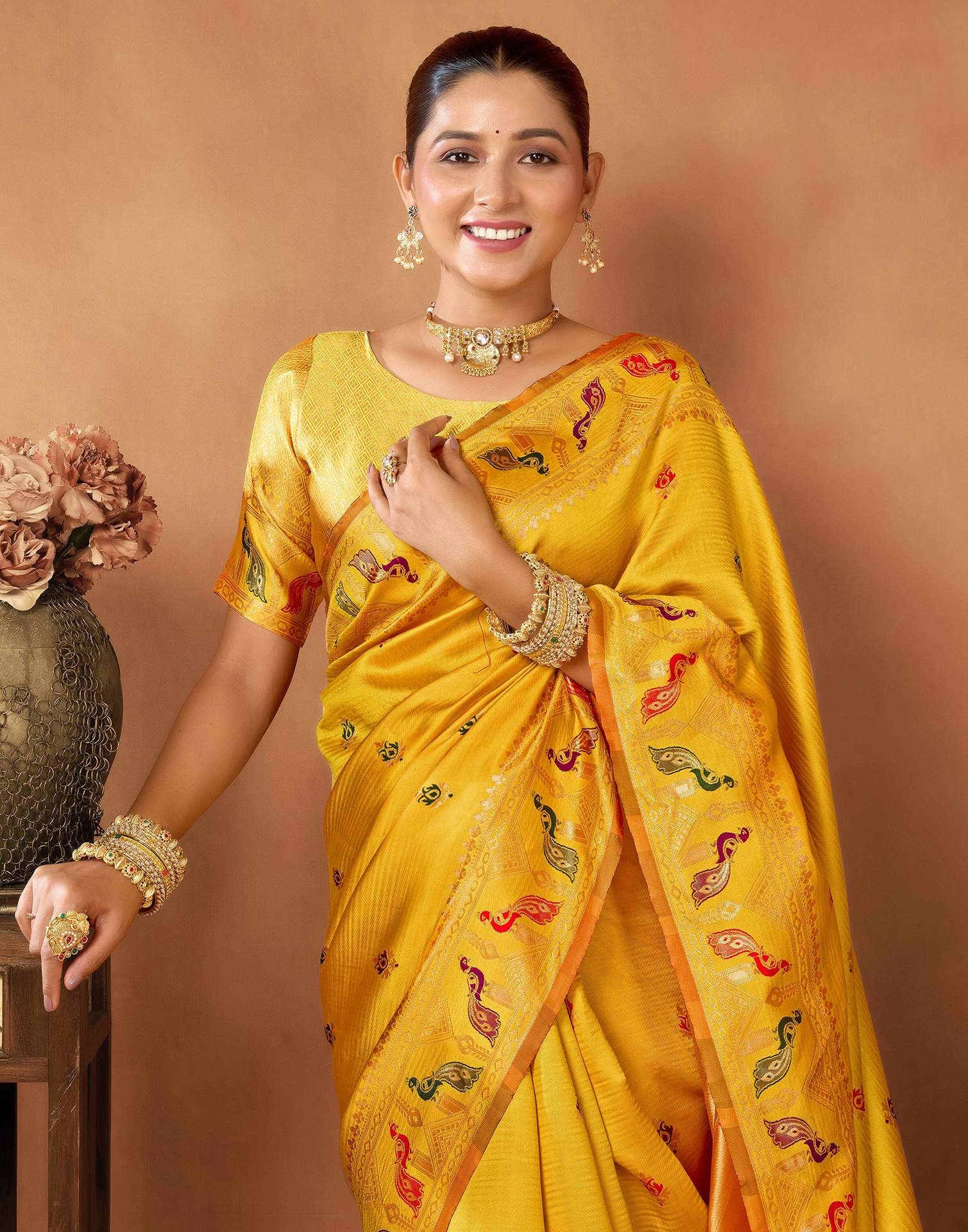 Yellow Silk Woven Paithani Saree - Image 2