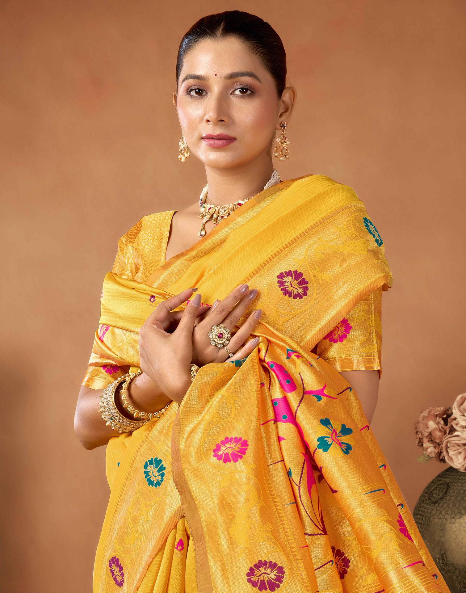 Yellow Silk Woven Paithani Saree - Image 2