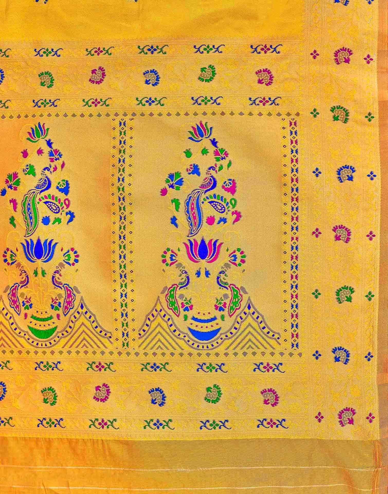 Yellow Silk Woven Paithani Saree - Image 8
