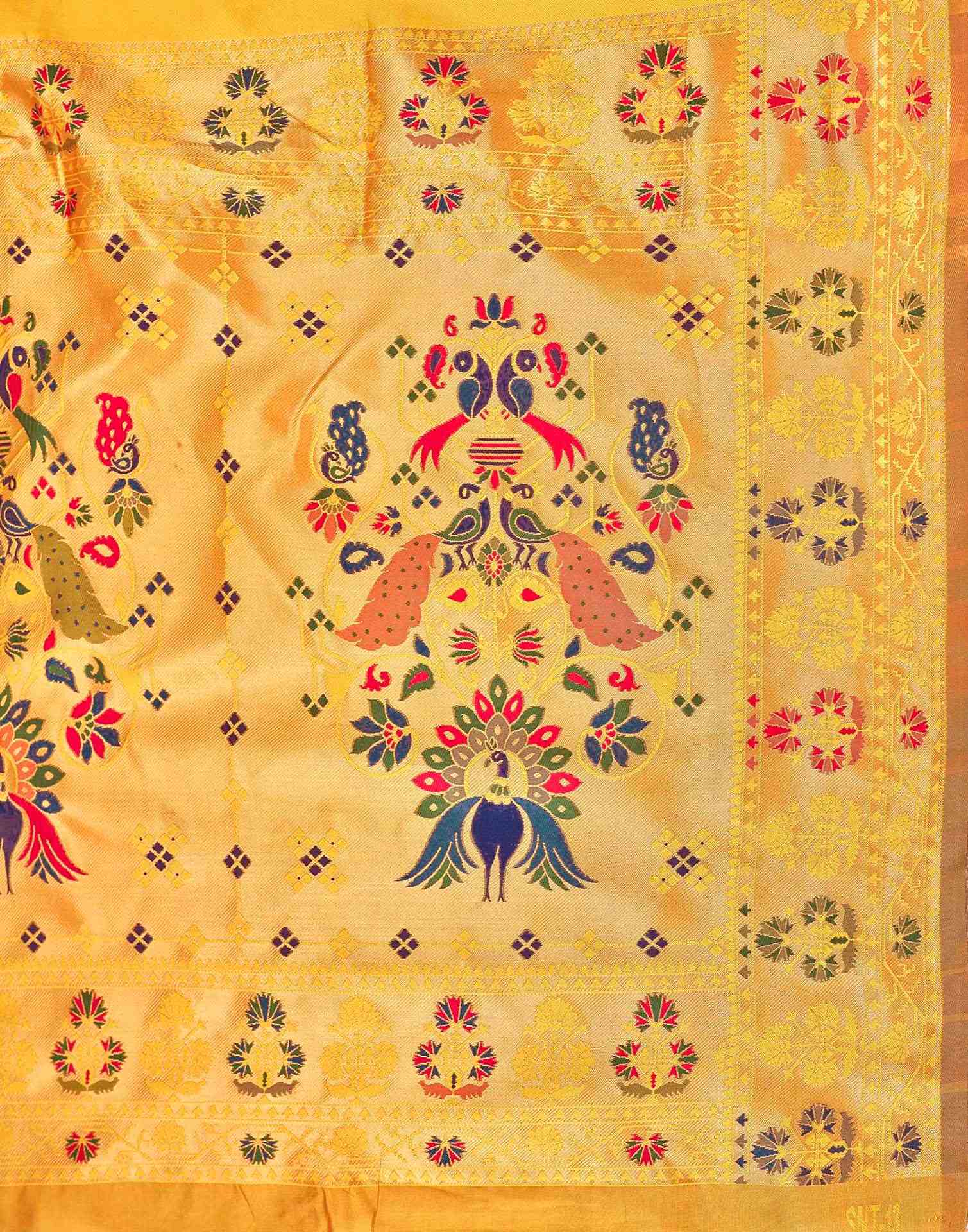 Yellow Silk Woven Paithani Saree - Image 8