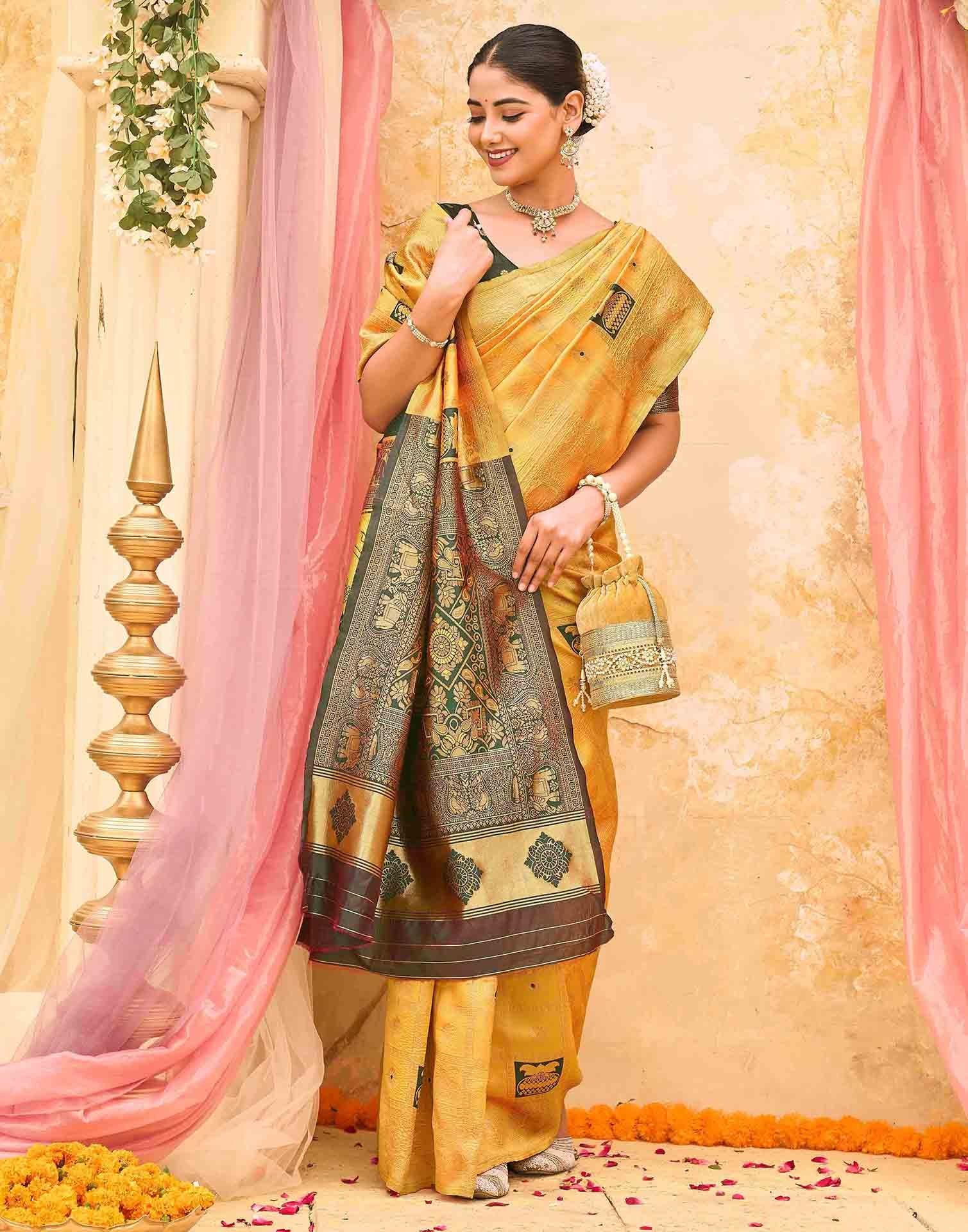 Yellow Silk Woven Patola Saree - Image 5