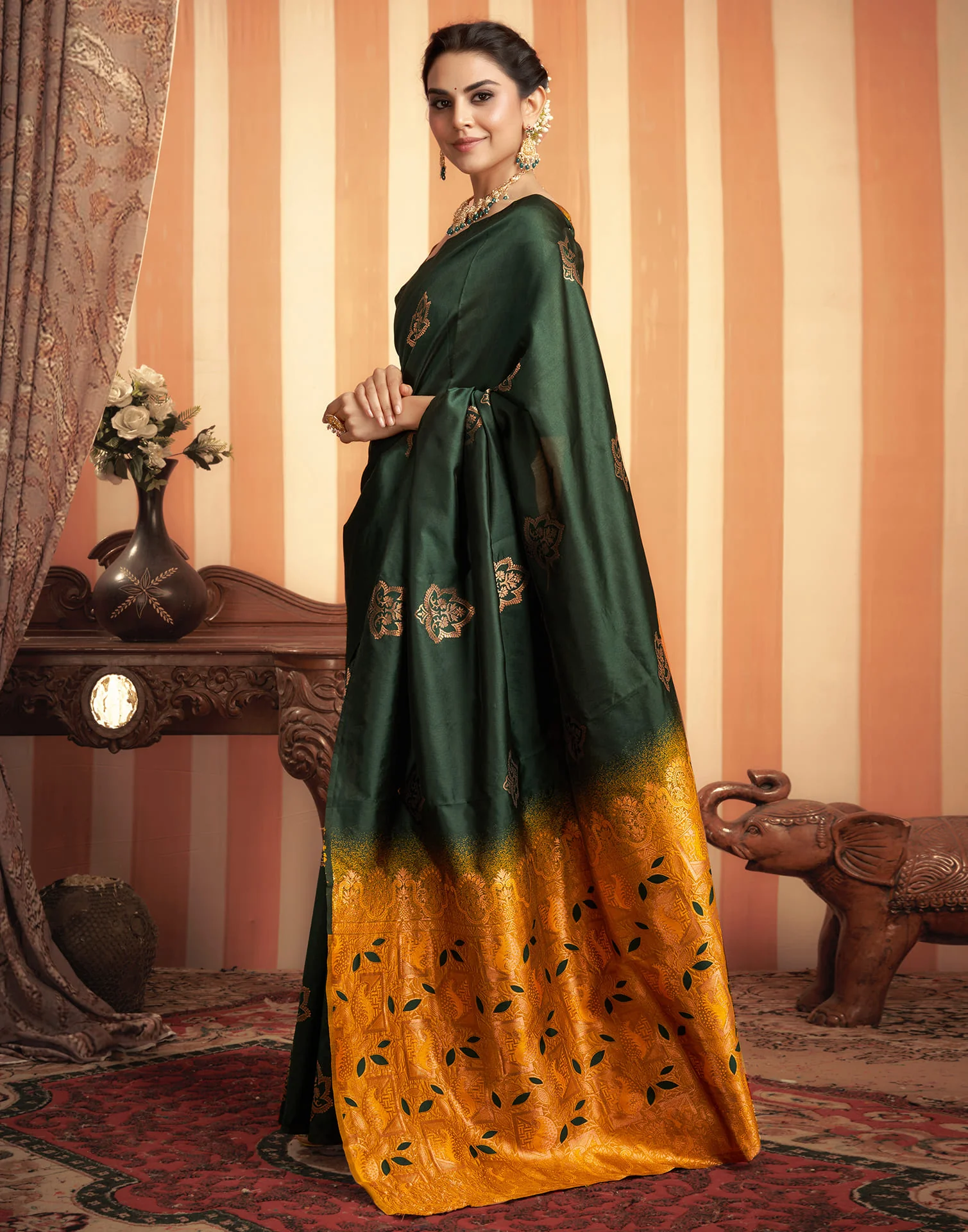 Yellow Silk Woven Banarasi Saree - Image 4