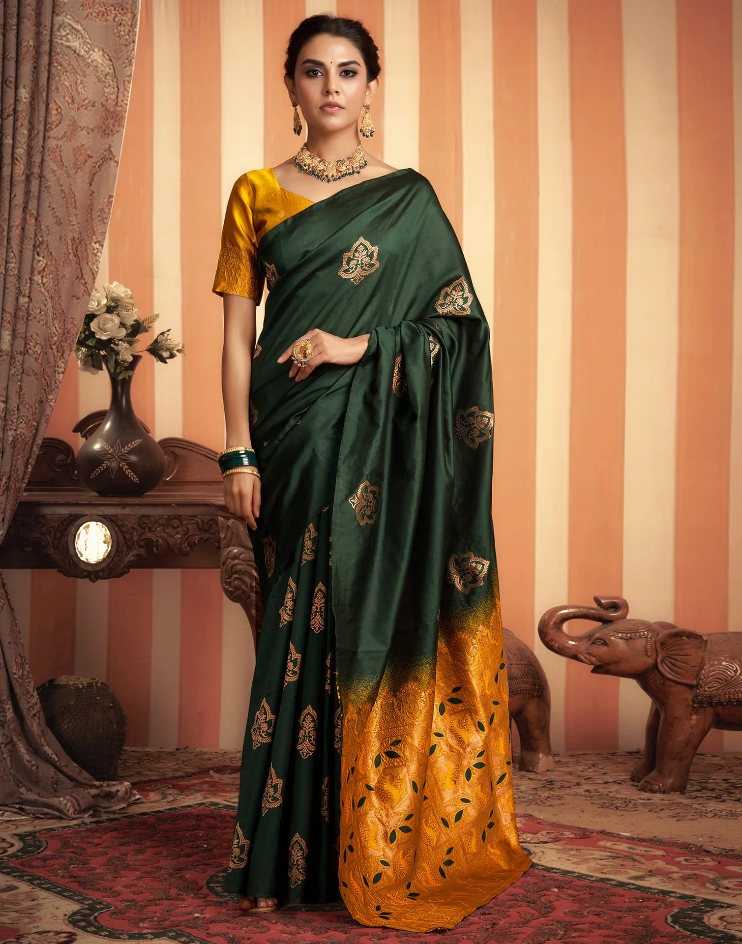 Yellow Silk Woven Banarasi Saree - Image 6