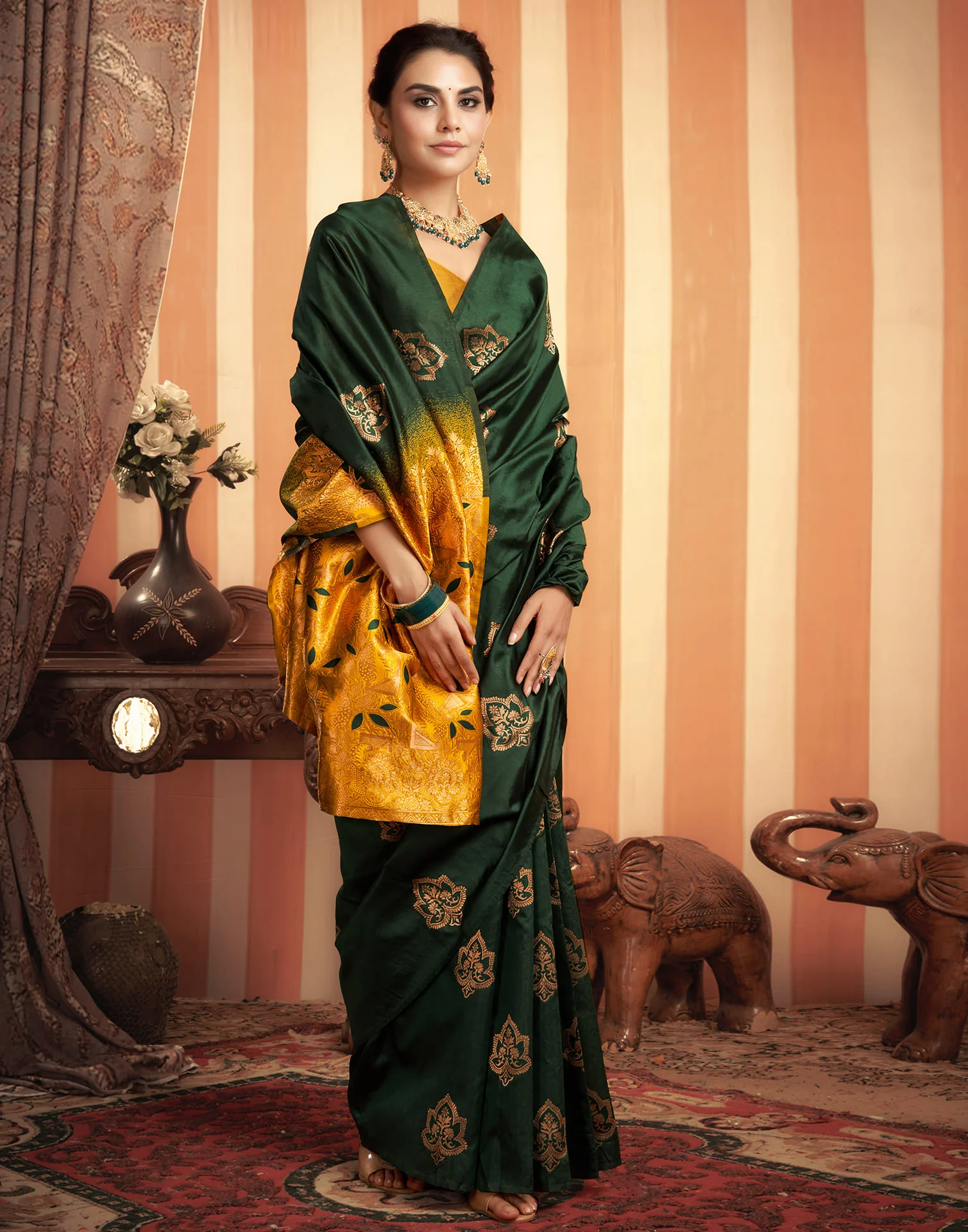 Yellow Silk Woven Banarasi Saree - Image 7