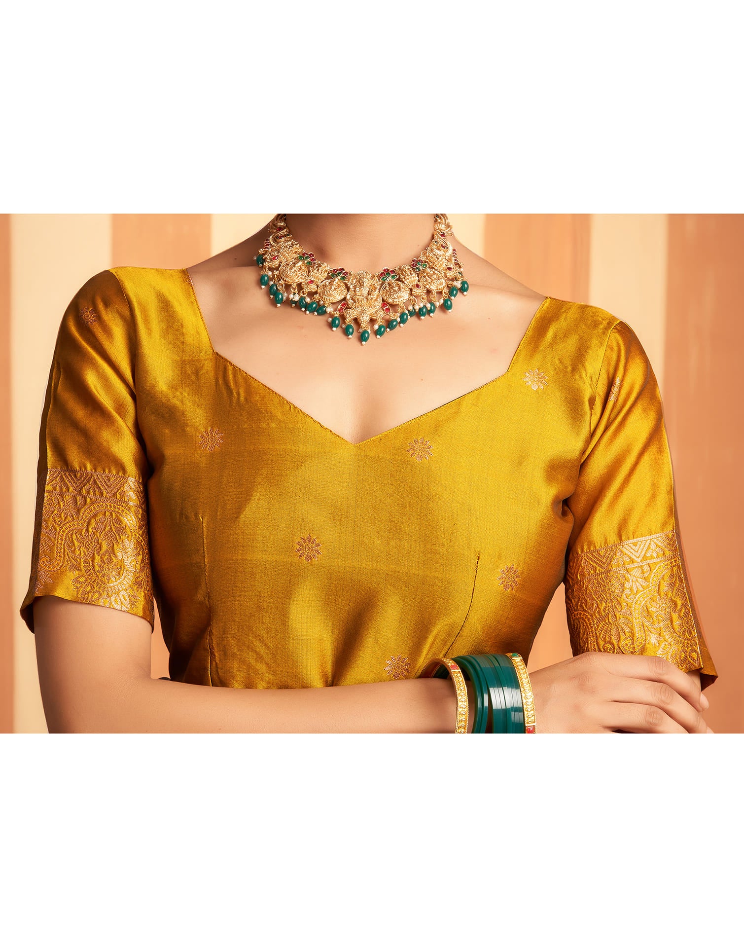 Yellow Silk Woven Banarasi Saree - Image 9