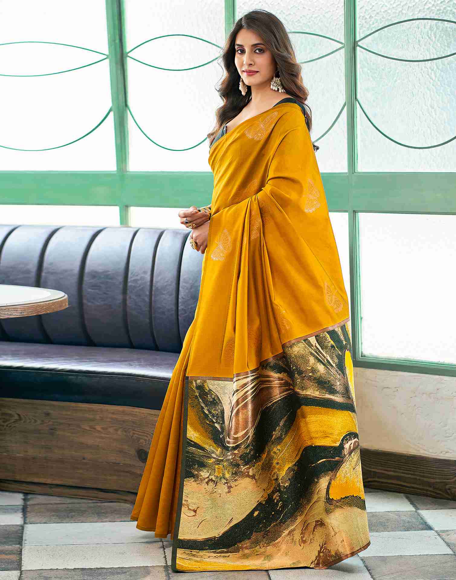 Turmeric Yellow Silk Woven Banarasi Saree - Image 5