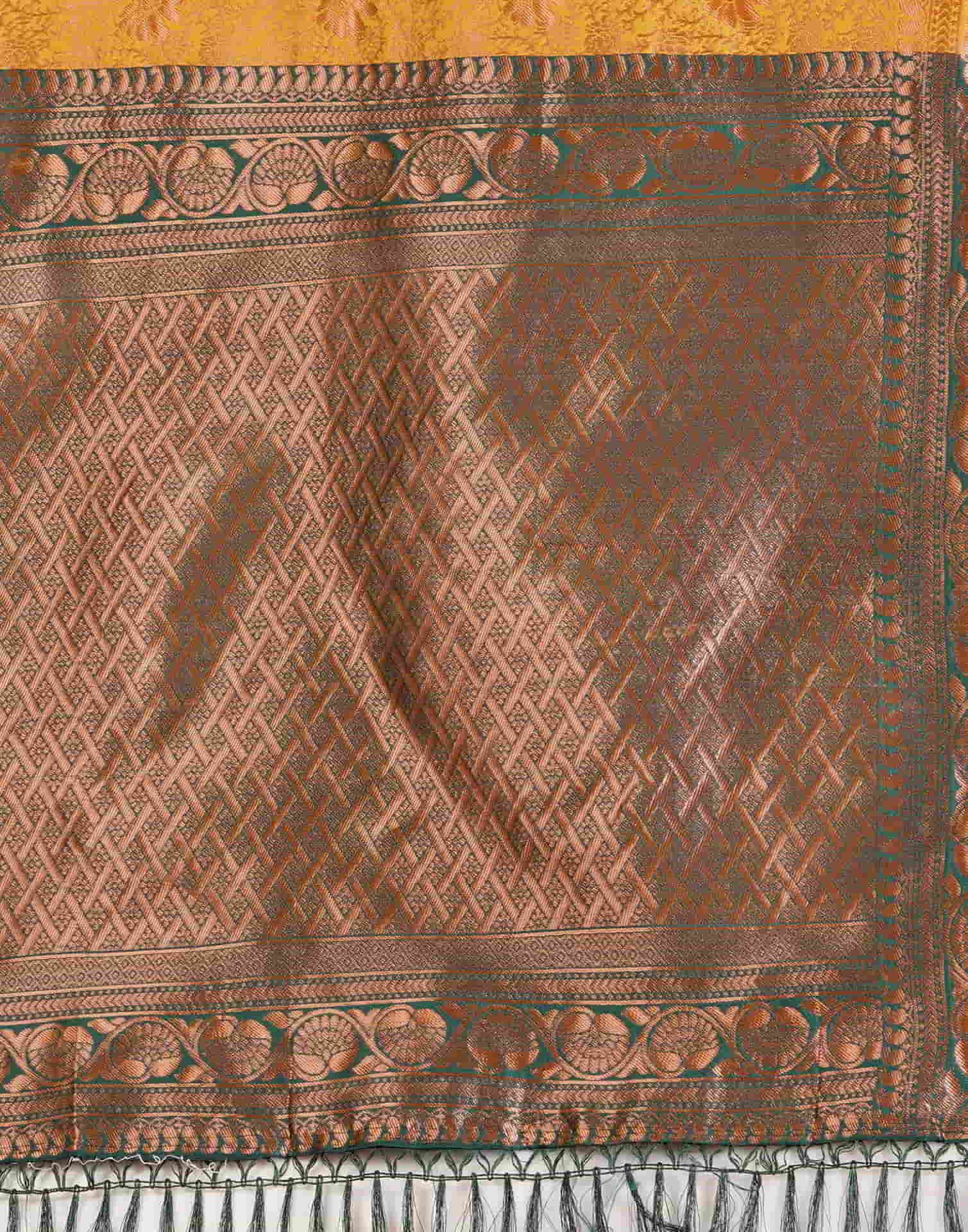 Turmeric Yellow Silk Woven Banarasi Saree - Image 8