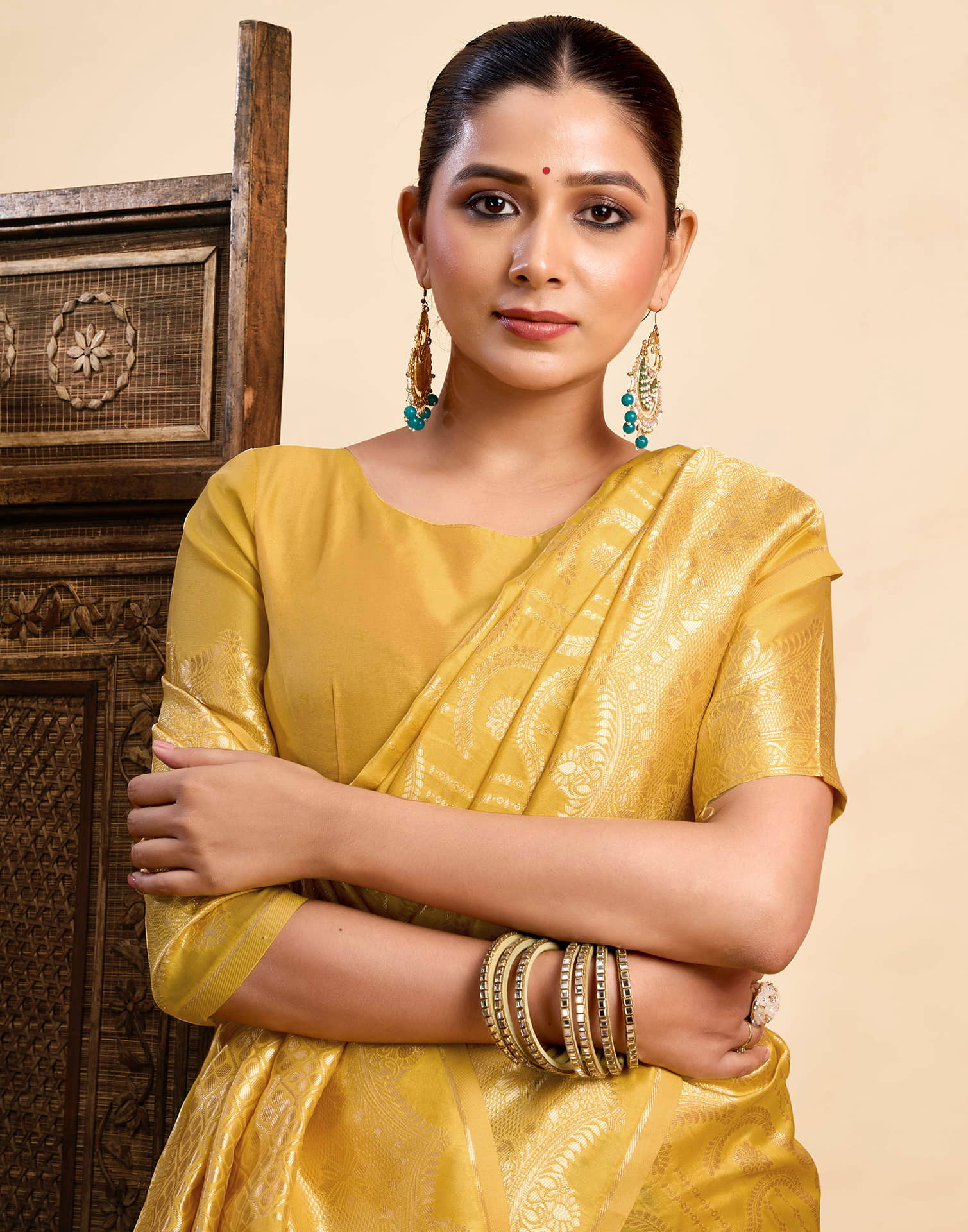 Yellow Silk Woven Banarasi Saree - Image 2