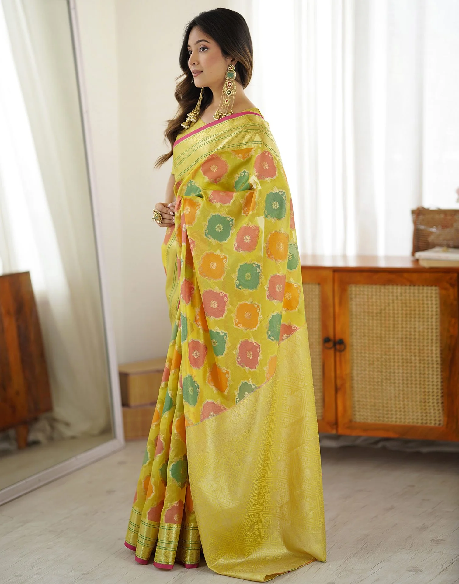 Yellow Silk Woven Saree - Image 5