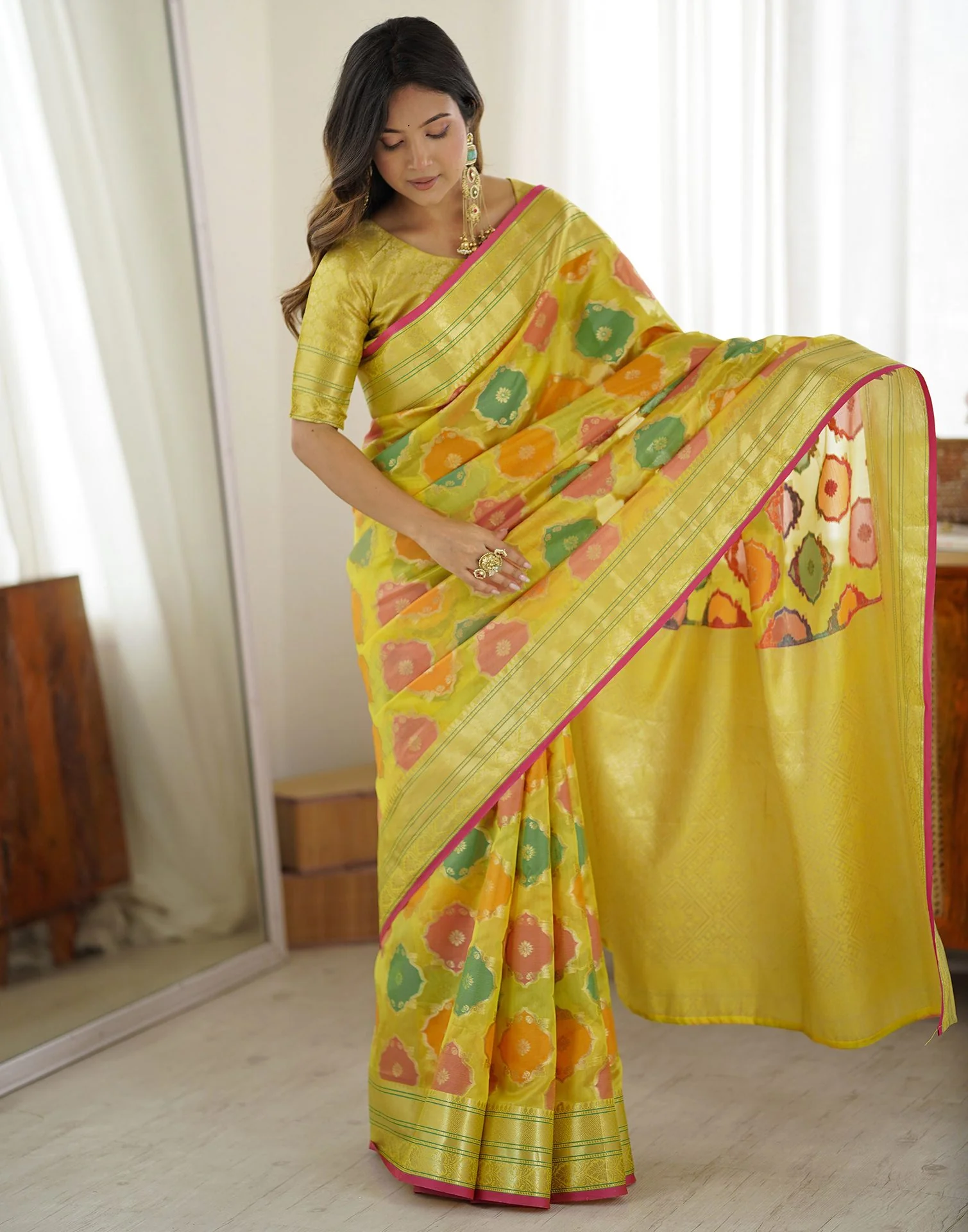 Yellow Silk Woven Saree - Image 6