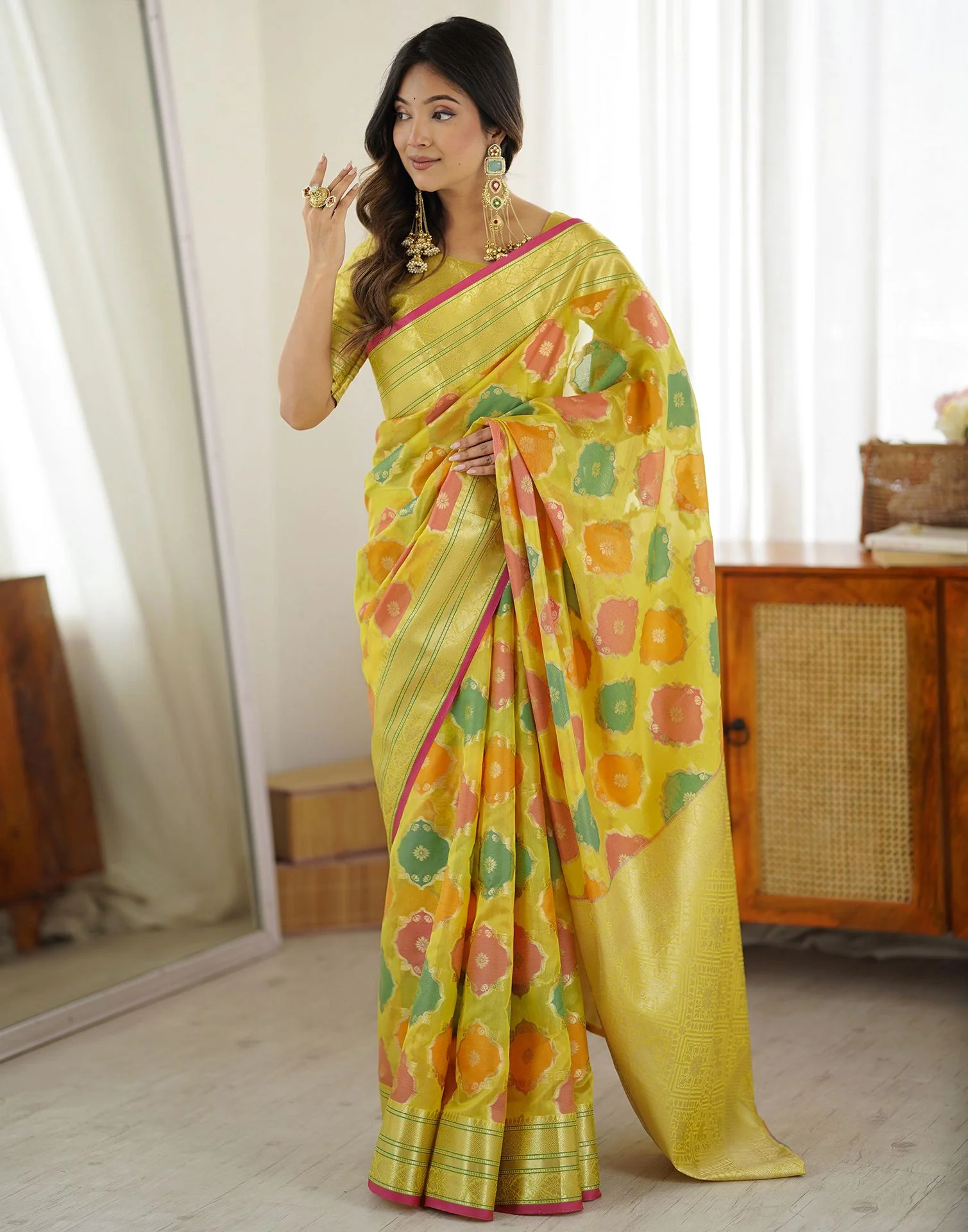 Yellow Silk Woven Saree - Image 7