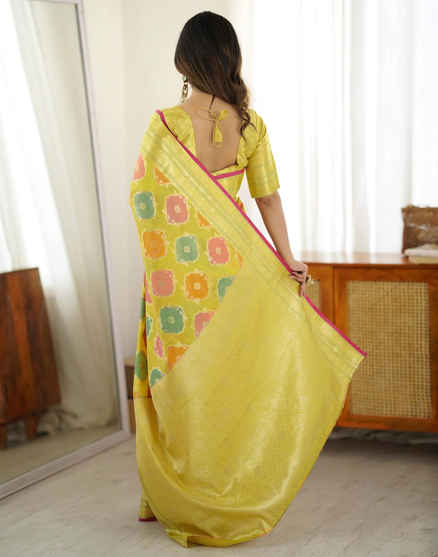 Yellow Silk Woven Saree - Image 9