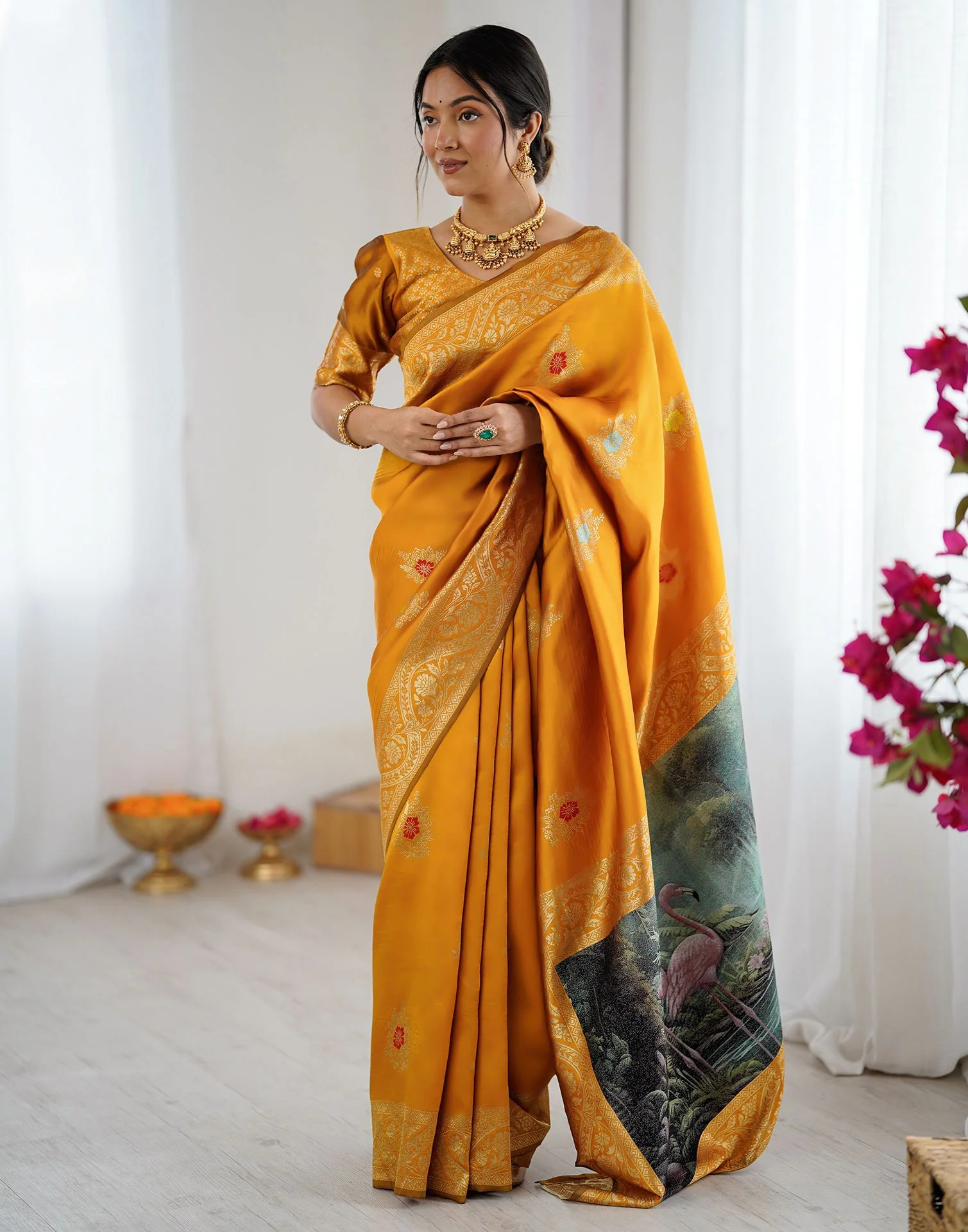 Yellow Silk Woven Saree