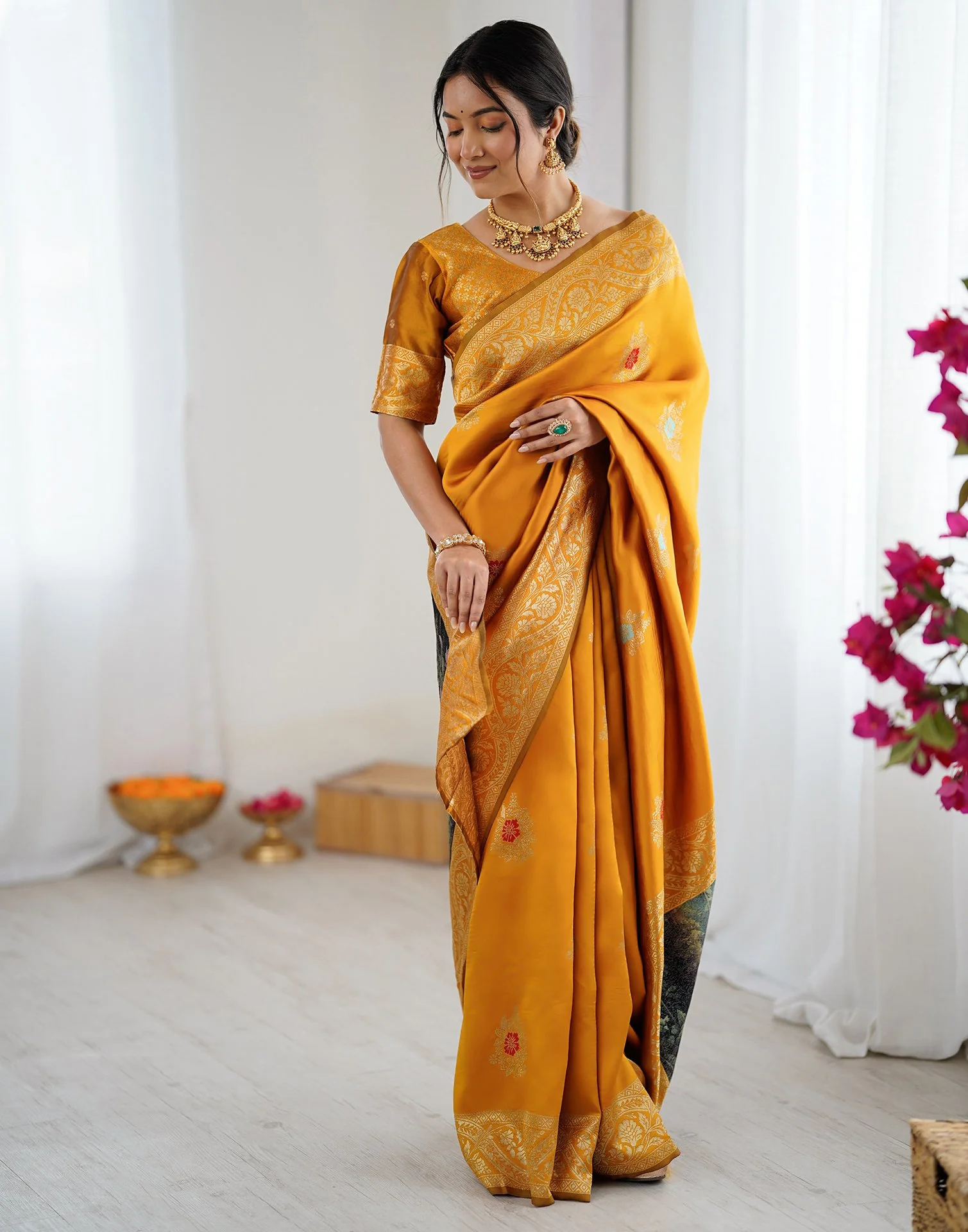 Yellow Silk Woven Saree - Image 10