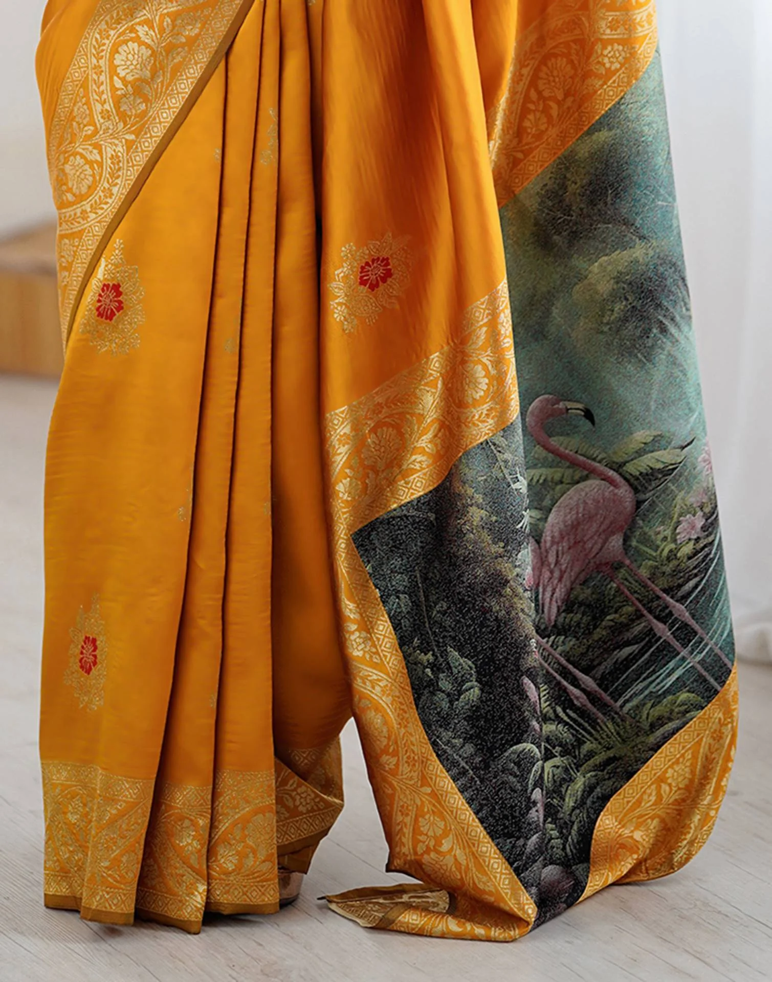 Yellow Silk Woven Saree - Image 12