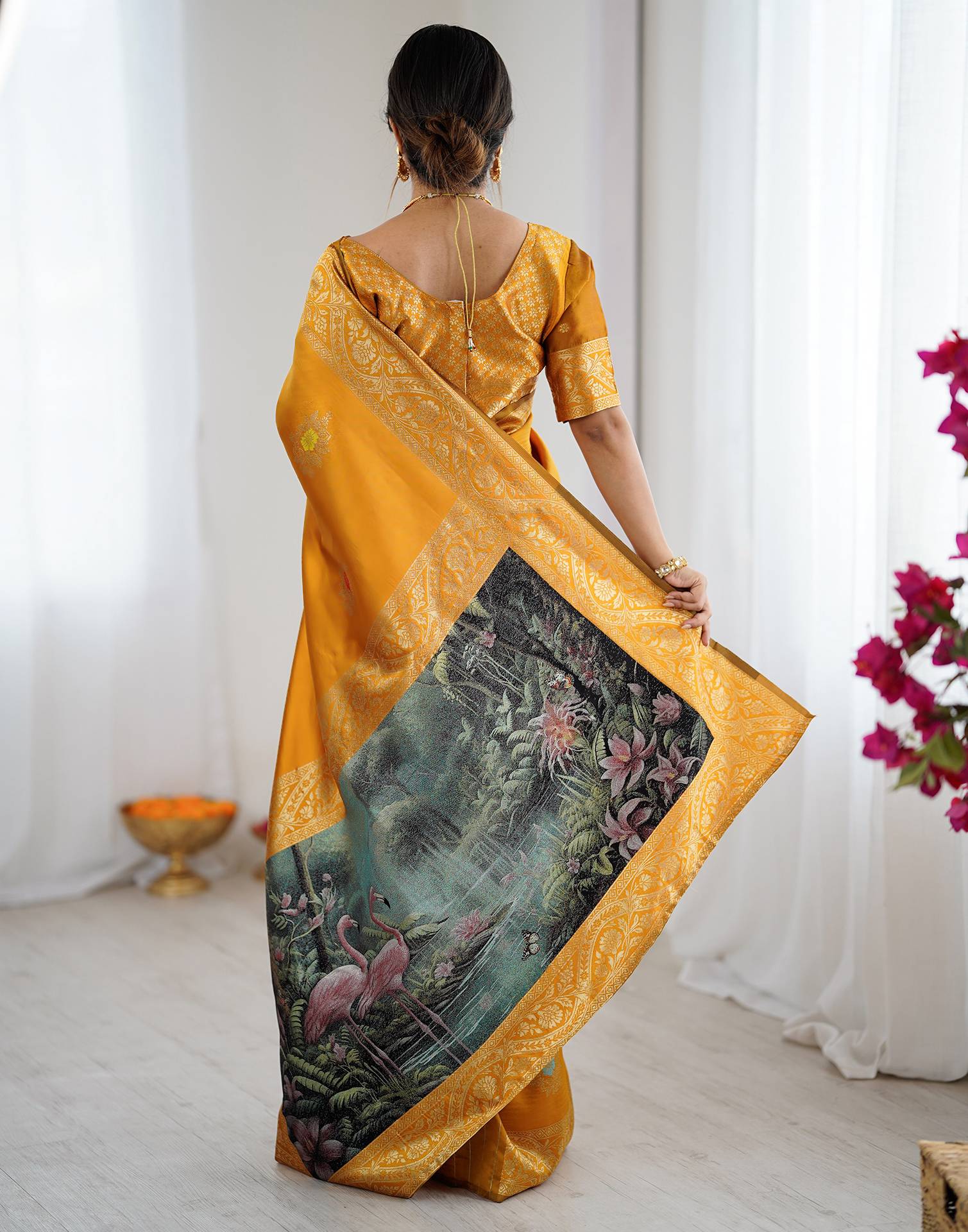 Yellow Silk Woven Saree - Image 6
