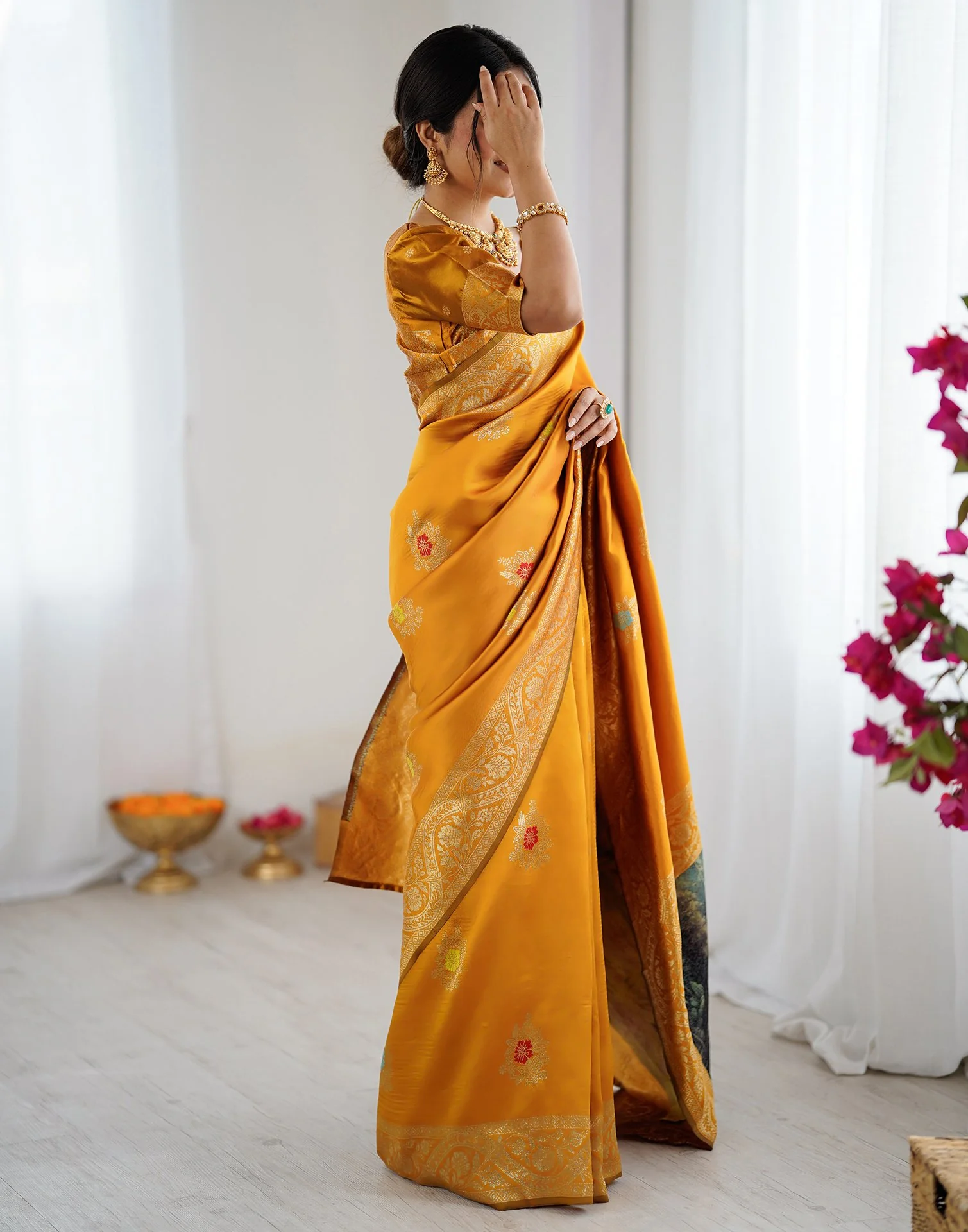 Yellow Silk Woven Saree - Image 7