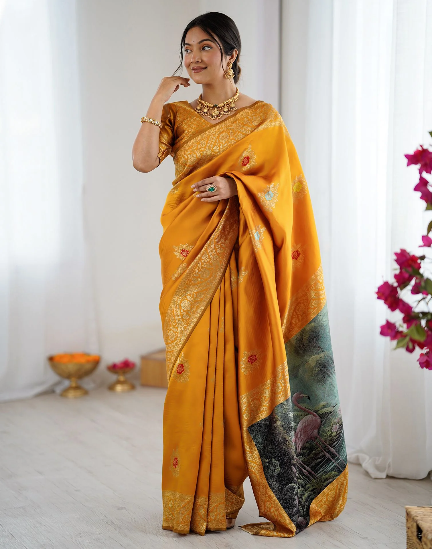 Yellow Silk Woven Saree - Image 8